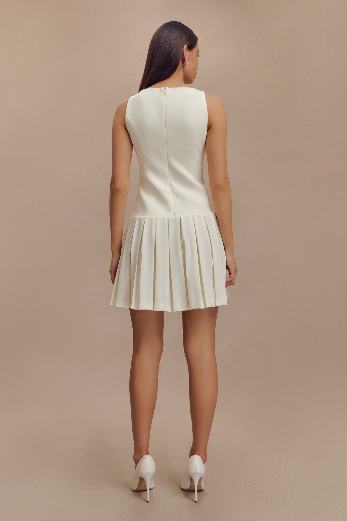 Mackenzie Sleeveless Pleated Mini Dress in Ivory - Perfect for Summer Parties, Weddings & Date Nights