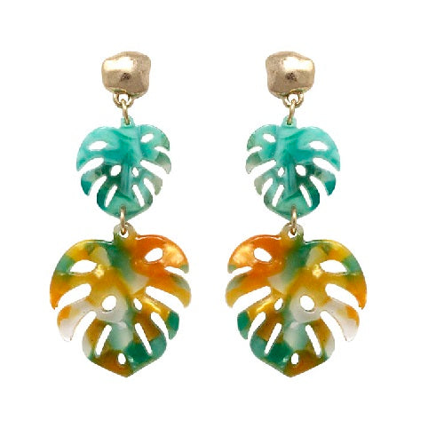 Stylish Acetate Leaf Earrings in Orange Multi - Perfect for Boho, Summer, and Festival Outfits