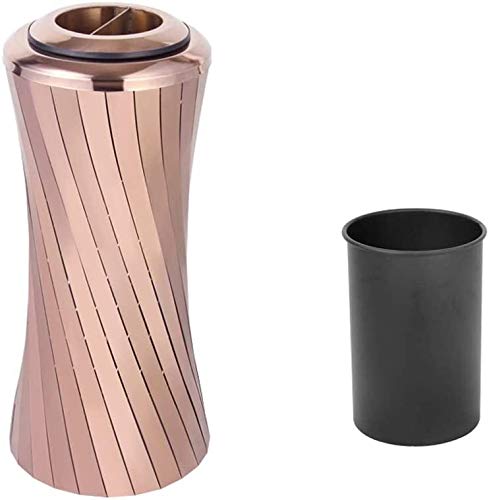 Rose Gold Metal Outdoor Trash Can with Ashtray - 29x31x69cm Waterproof Waste Bin for Patio, Garden, Office & Public Spaces - Durable Peel Bucket Design for Recycling & Cigarette Disposal