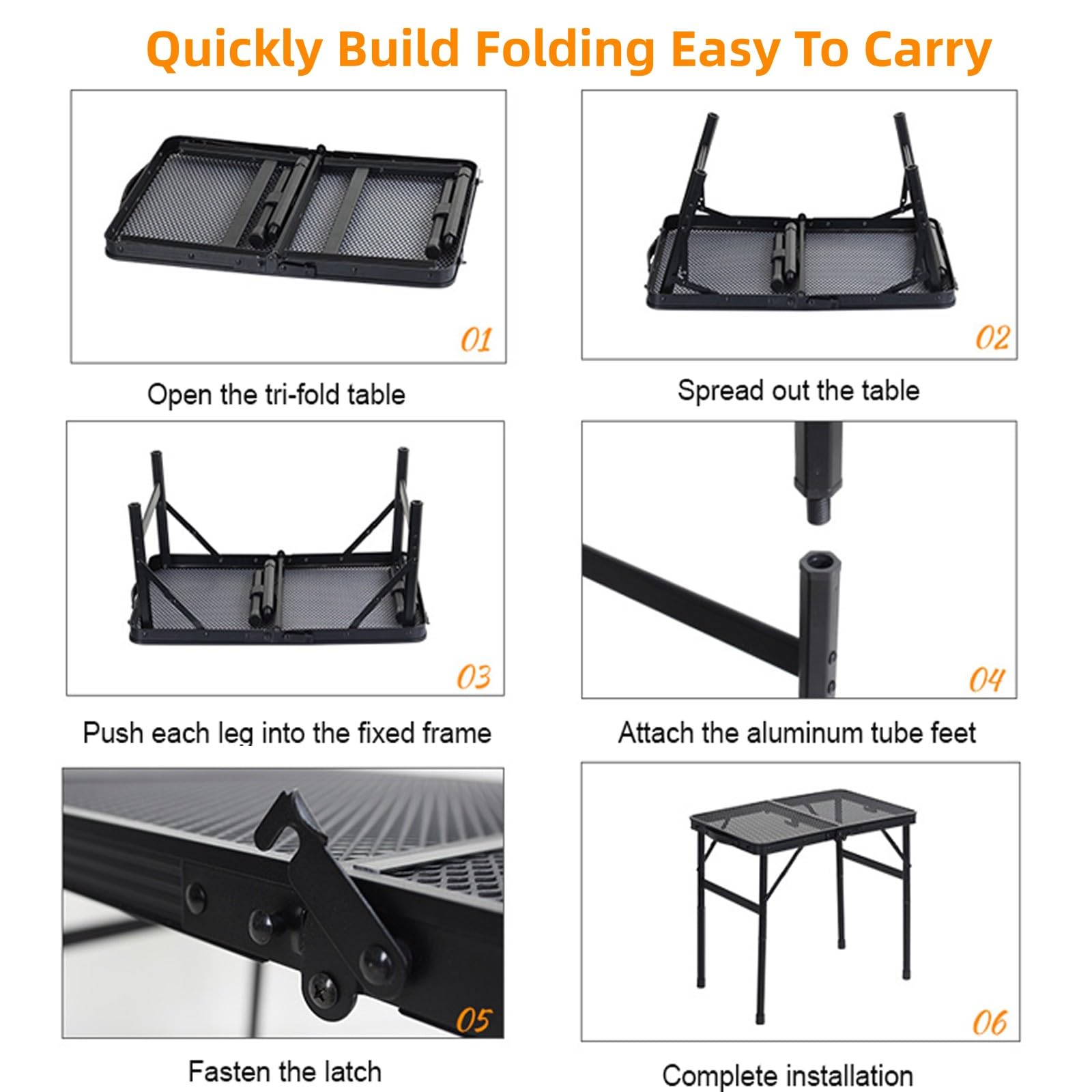 Portable Folding Camping Table with Adjustable Height & Mesh Desktop - Lightweight Picnic Table for Outdoor BBQ, Tailgating, Beach & Backyard (23.6