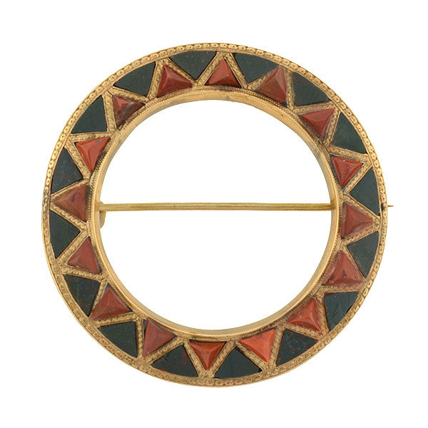 Victorian 14K Gold Scottish Carnelian & Bloodstone Circle Brooch Pin & Pendant - Elegant Jewelry for Weddings, Parties & Special Occasions
