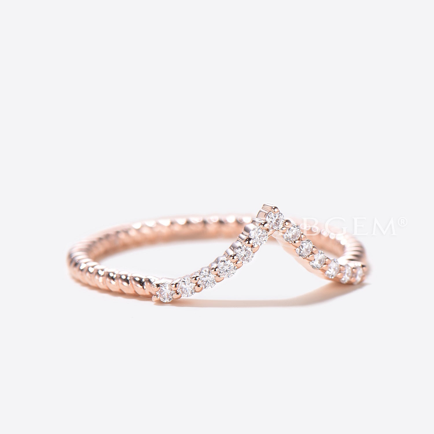 V-Curved Diamond Wedding Ring – Twisted Half Eternity Matching Band for Women | Elegant Bridal Jewelry, Anniversary Gift & Engagement Ring Set