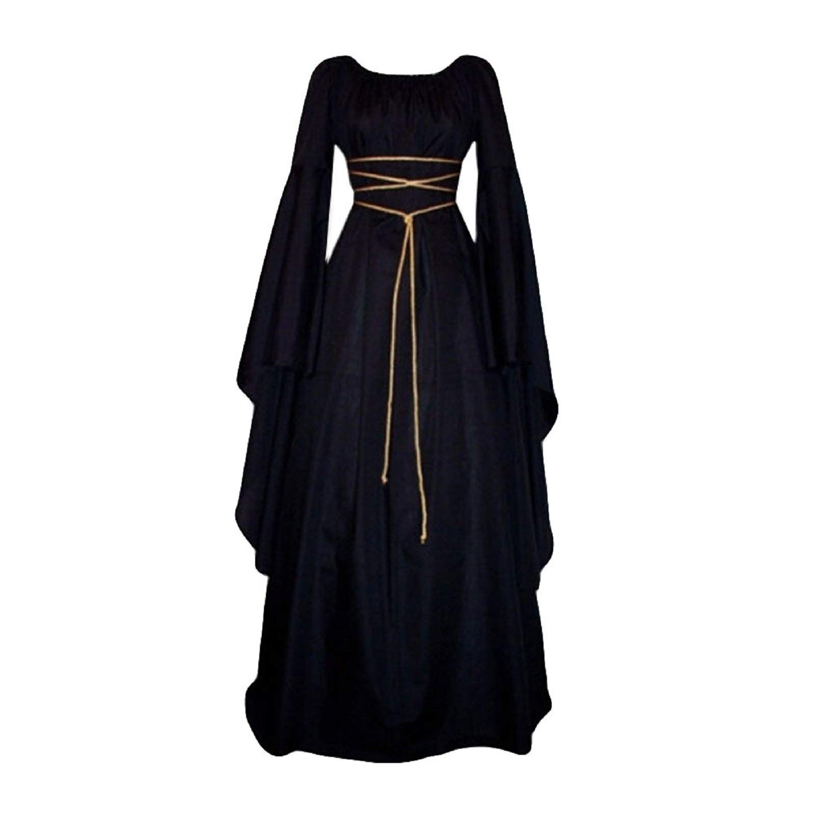 F_Gotal Women's Renaissance Medieval Costume Dress - Vintage Gothic Floor Length Gown for Cosplay, Masquerade Balls, Halloween & Historical Reenactments