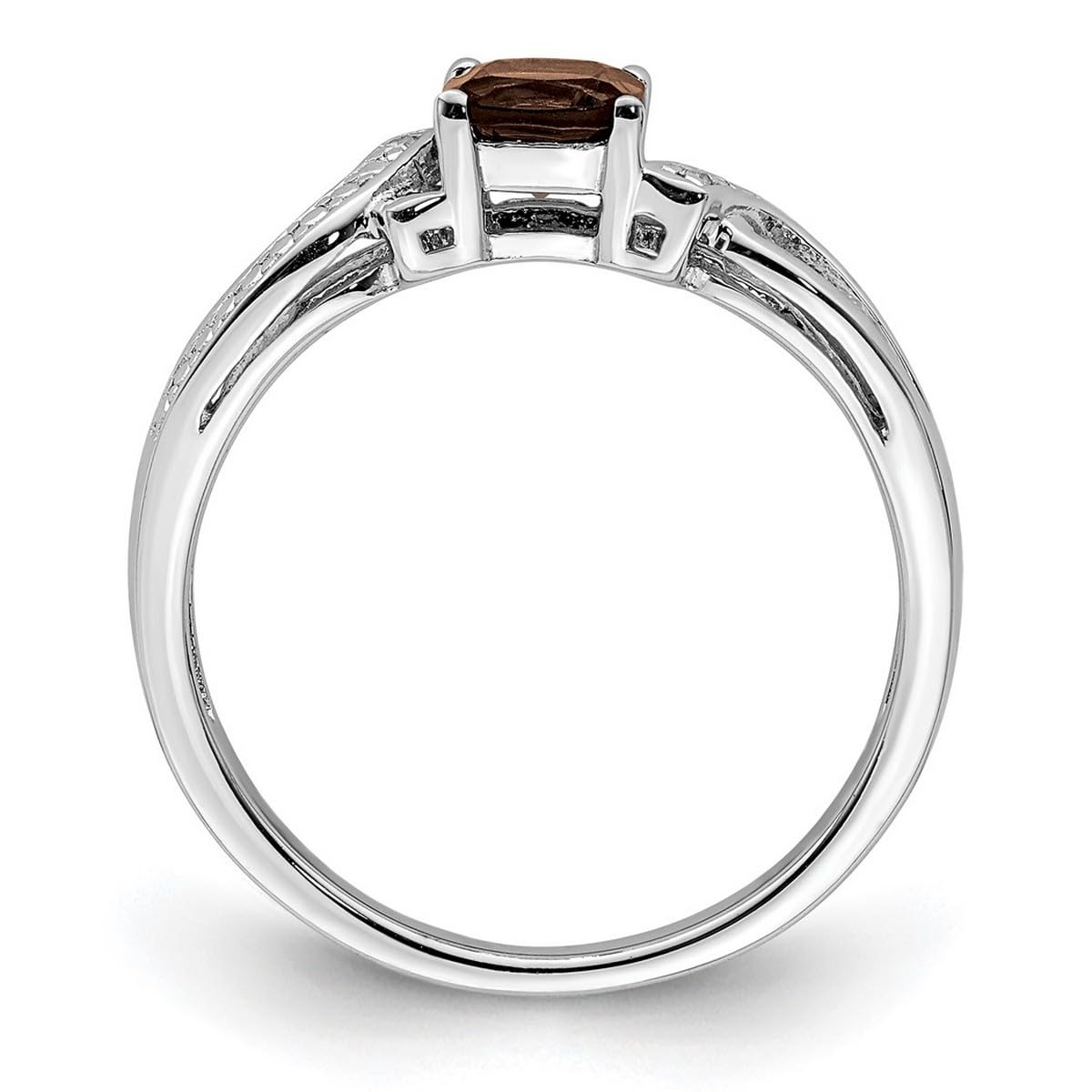 925 Sterling Silver Smoky Quartz Diamond Ring for Women - 2mm Wide Band, Elegant Dainty Jewelry for Engagement, Anniversary & Everyday Wear