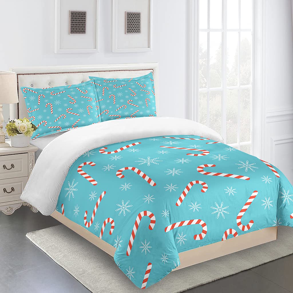KAOSHAN Christmas Quilt Cover Set - 3D Cartoon Snowflake, Candy Canes & Santa Claus Design - Warm Holiday Bedding with Matching Pillow Covers for Kids & Adults (Single/Double Size) - Perfect for Winter Bedrooms, Holiday Decor & Cozy Gift Giving