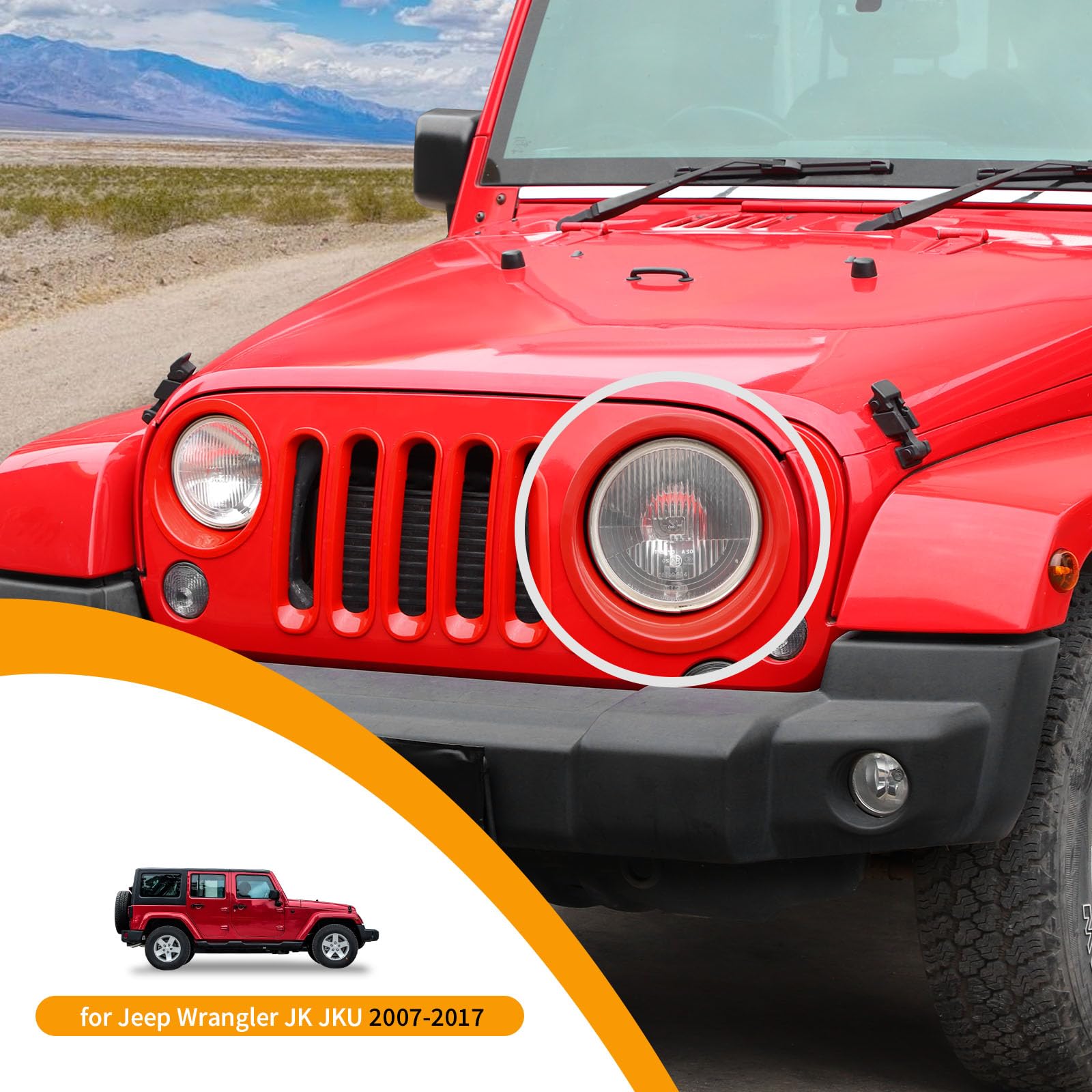 Hoolcar Front Grille Insert Cover & Headlight Bezel Cover Trim for Jeep Wrangler JK JKU 2007-2017 - Red Exterior Accessories - Upgrade Your Jeep's Style for Off-Road Adventures & Daily Driving