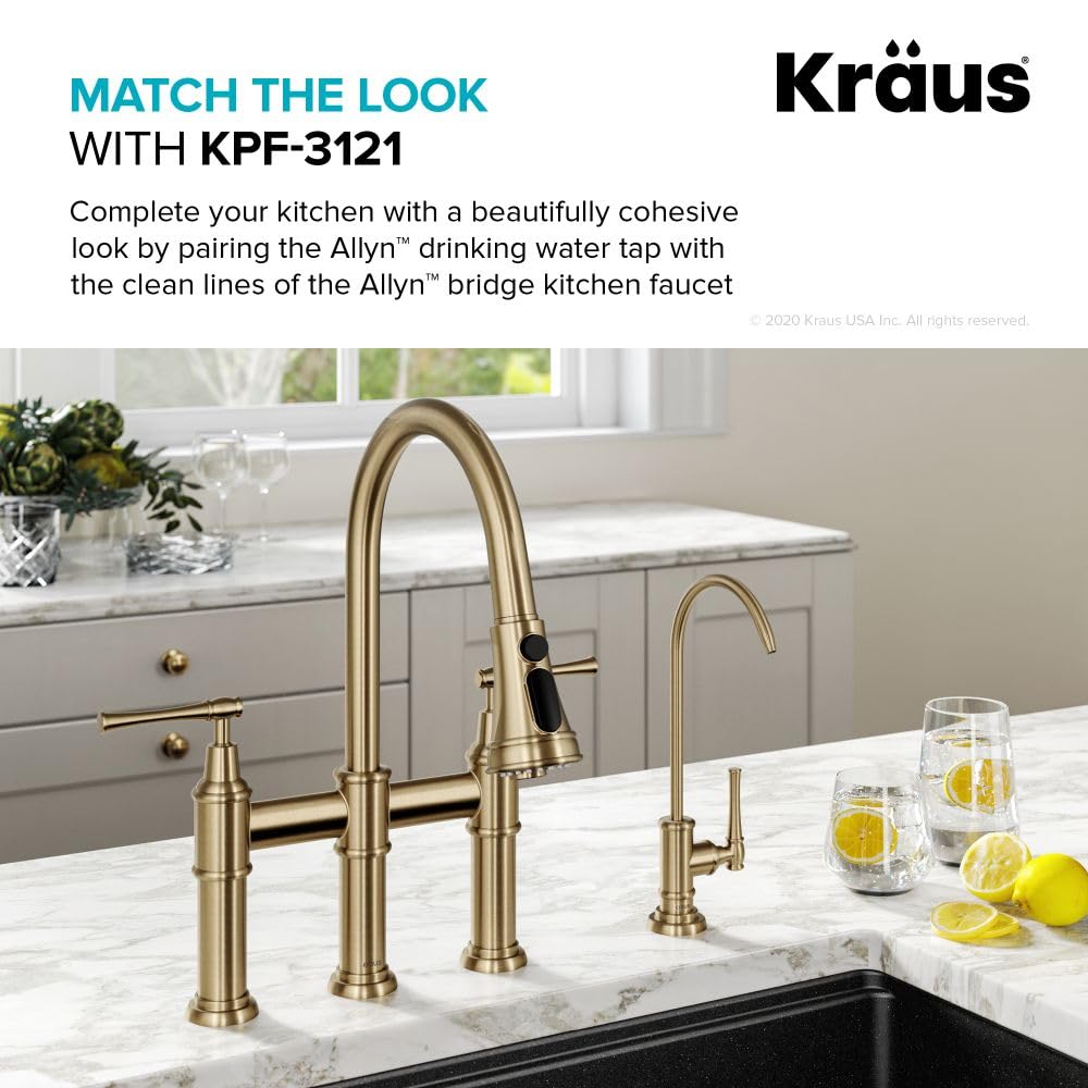 KRAUS Allyn 100% Lead-Free Brushed Gold Kitchen Water Filter Faucet - FF-102BG | Perfect for Clean Drinking Water & Modern Kitchen Designs