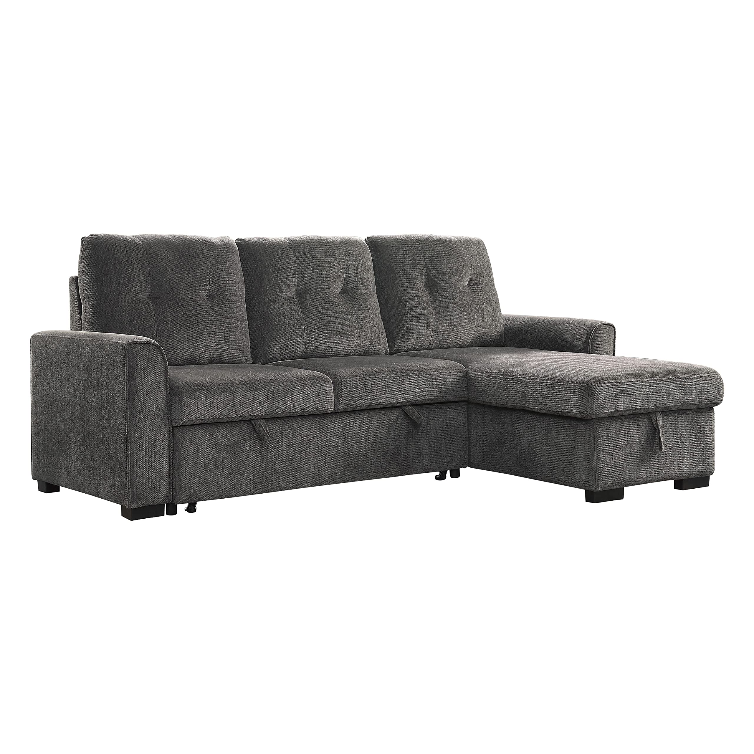 Lexicon L-Shaped Sectional Sofa Bed with Storage Chaise - Reversible Sleeper Couch for Living Room, Pull-Out Bed & Chaise Lounge - Perfect for Small Spaces, Guest Rooms & Apartment Living (Dark Gray)