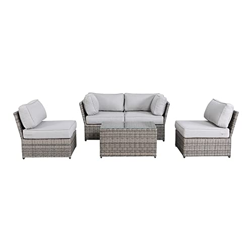 Outdoor Wicker Patio Furniture 5-Piece Sectional Conversation Sofa Set for Backyard, Porch or Pool - No Assembly Required [CM-5442] | Perfect for Relaxing, Entertaining & Outdoor Lounging