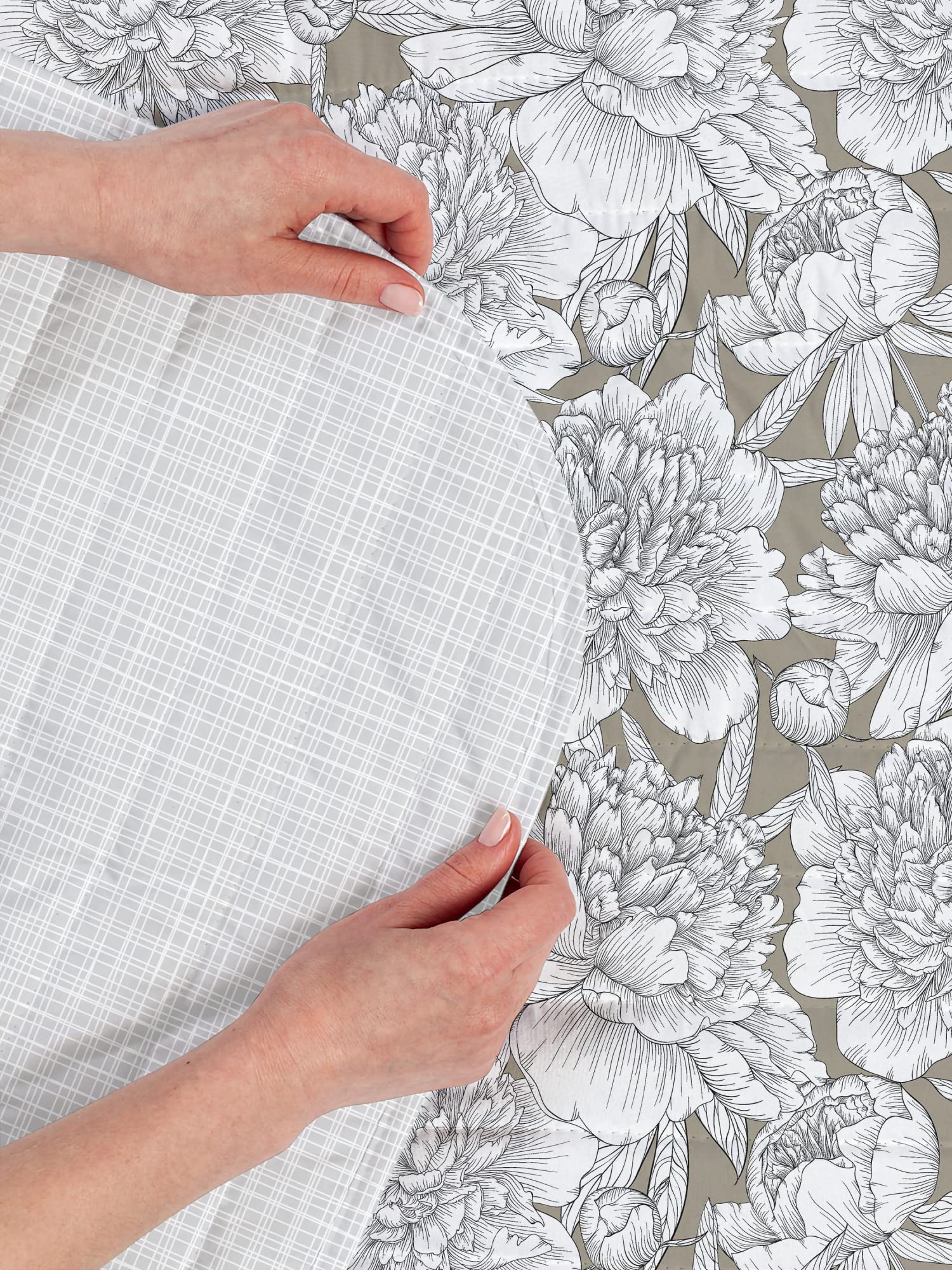 Ambesonne Floral Reversible Bedspread Set - Hand Drawn Rose, Chamomile & Peonies Design - Microfiber Comforter & Pillow Shams - Twin Size Pale Sepia - Perfect for Boho Bedroom Decor & Spring Home Refresh