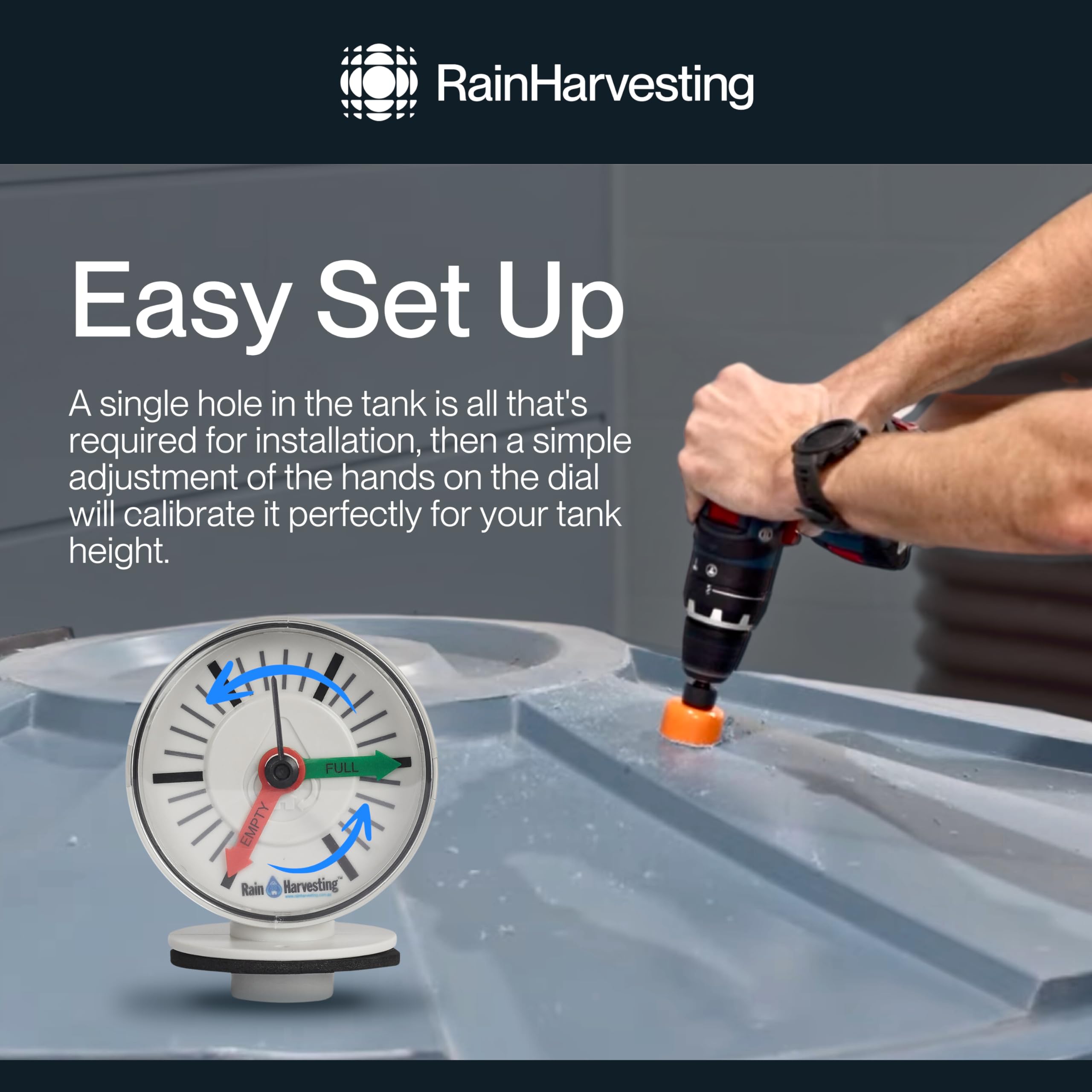 Tank Gauge - Premium Tank-Top Water Level Monitor for Rainwater Harvesting Systems - Ideal for Home, Farm, and Outdoor Water Storage