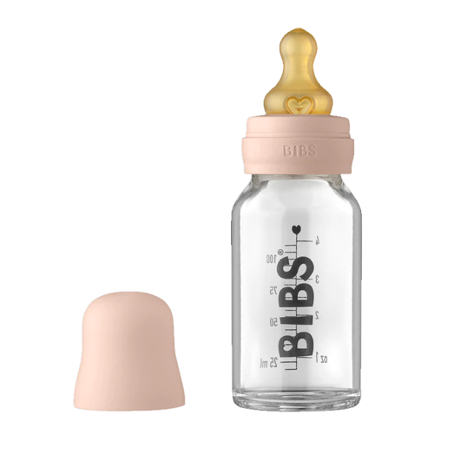 Premium Baby Glass Bottle Set with Latex Nipple - 110ml, Blush Pink | Safe & Durable for Newborns & Infants | Ideal for Breastfeeding, Formula Feeding & On-the-Go Use