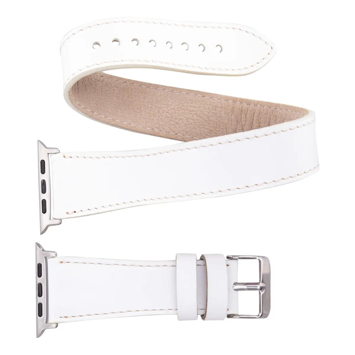 Premium White Leather Double Tour Strap for Apple Watch - Elegant & Durable Replacement Band for Work, Fitness & Everyday Wear