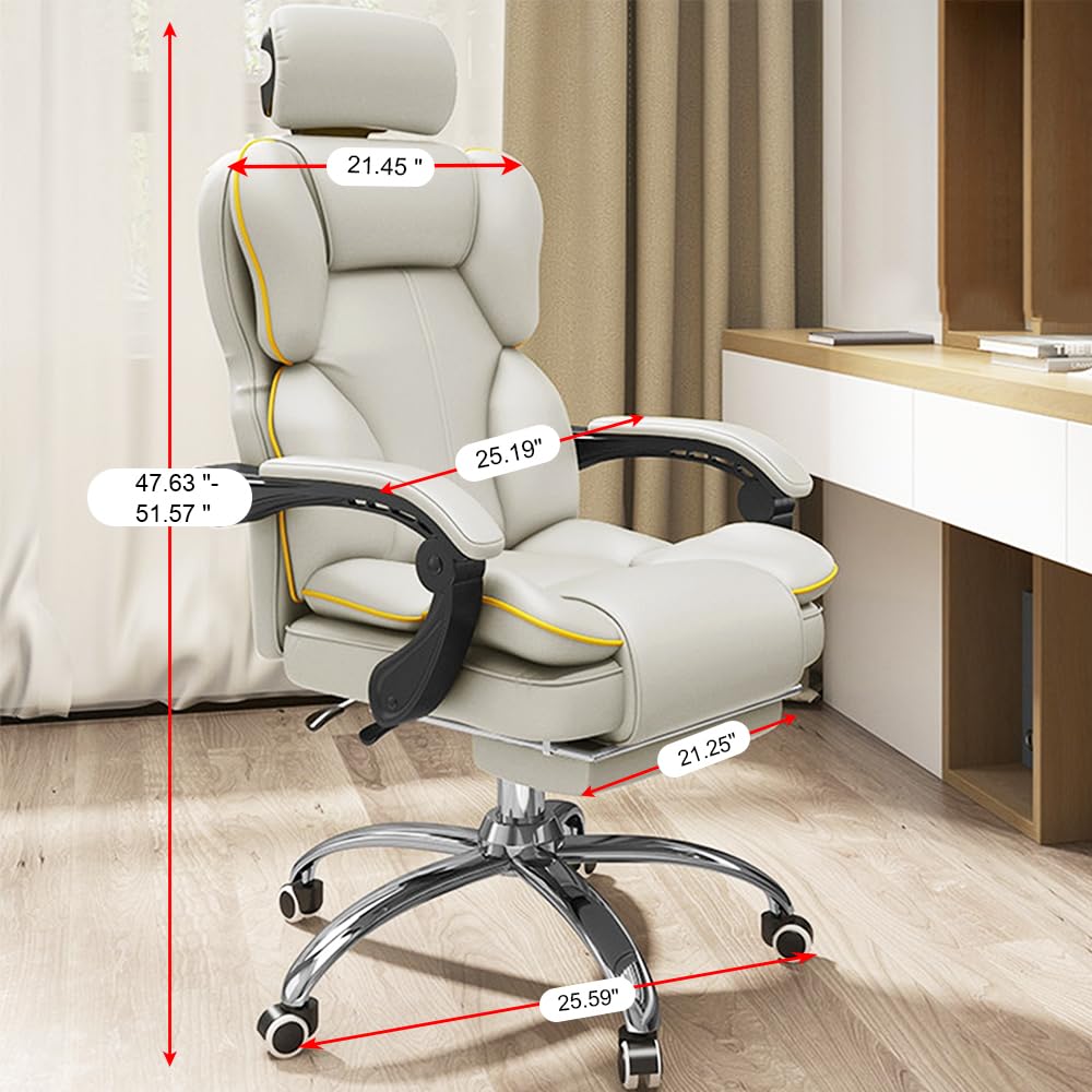 Ergonomic Office Chair with High Back Cushion & Lumbar Support - Adjustable PU Leather Computer Desk Chair with Footrest for Home Office, Gaming & Workstation - Grey (Perfect for Long Work Hours & Comfortable Gaming Sessions)