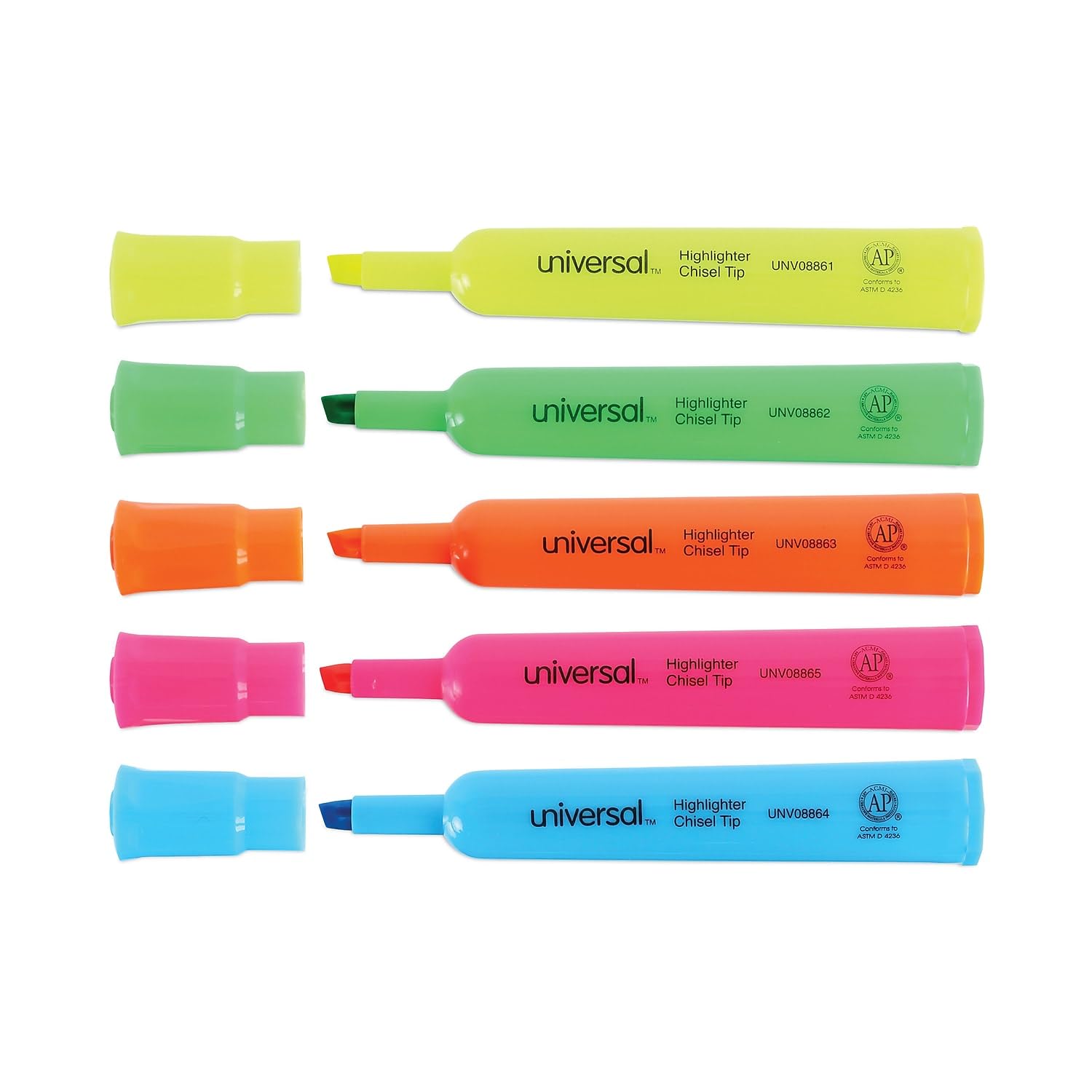 UNV08860 Universal Desk Highlighter - 6 Bright Colors, Chisel Tip for Smooth Highlighting - Perfect for Office, School & Note Taking