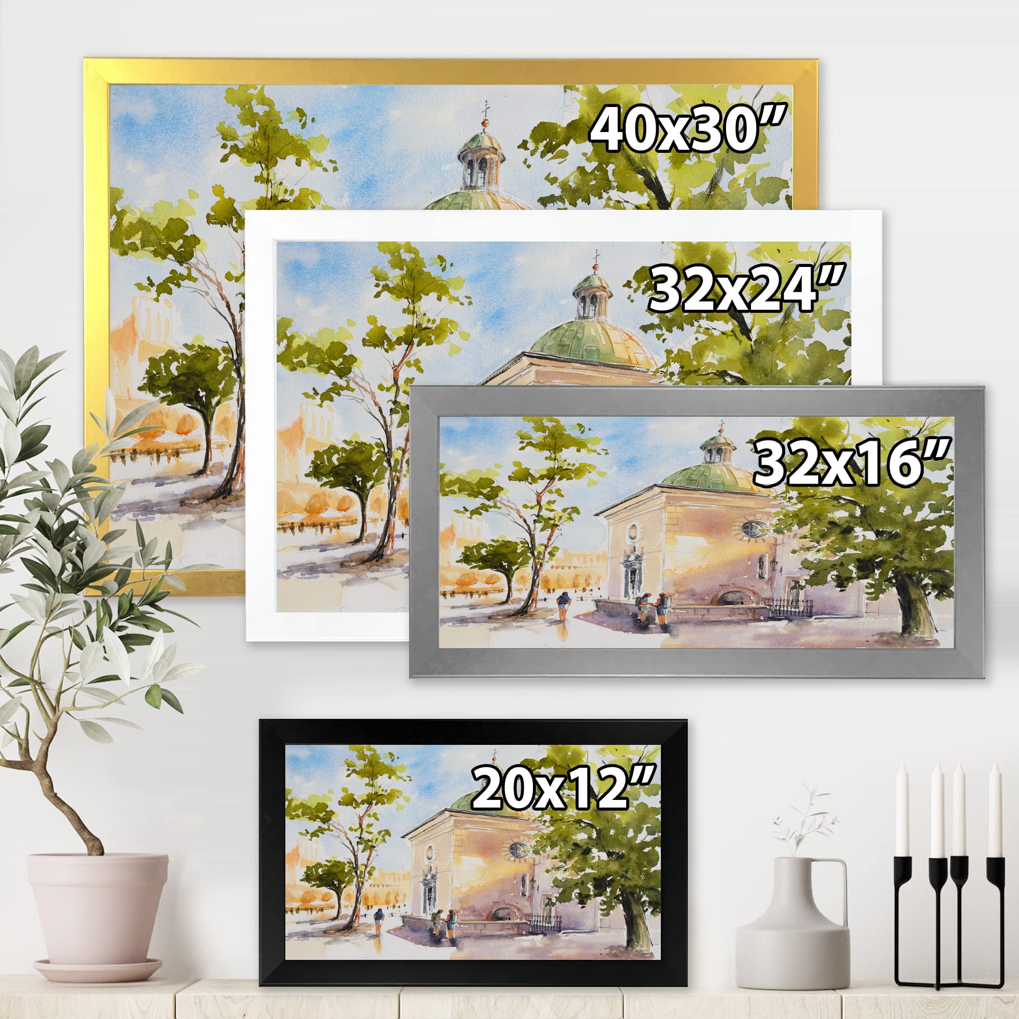 Rustic Village Church Country Framed Wall Art - Farmhouse Decor for Living Room, Bedroom & Office