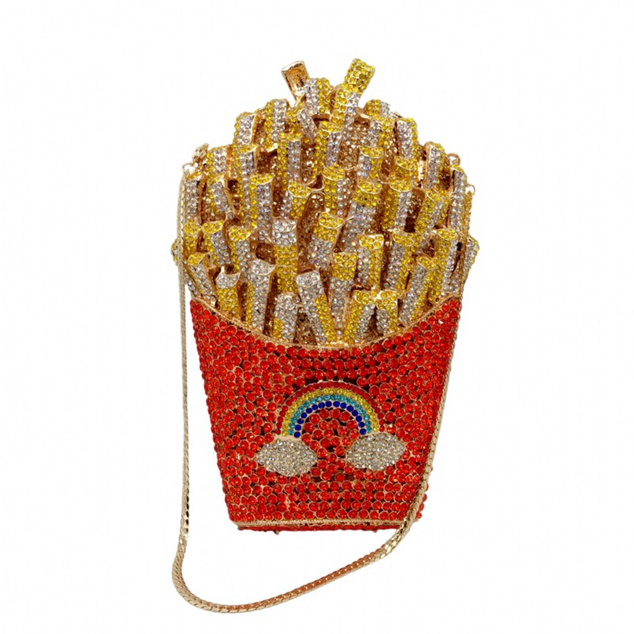 Sparkly Rhinestone Clutch Purse for Women - Crystal Embellished French Fries Design Evening Bag | Perfect for Wedding, Party & Special Occasions