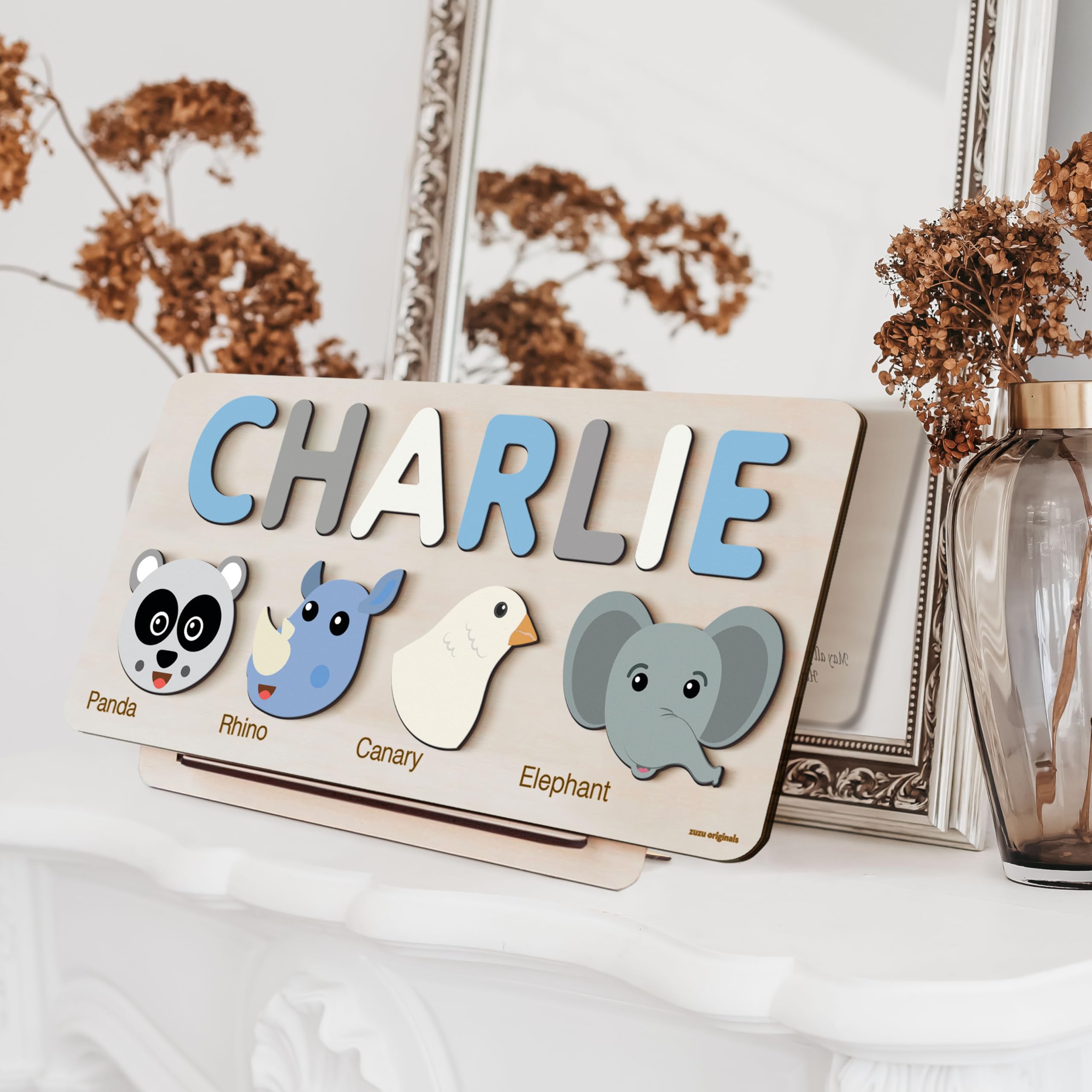 Personalized Wooden Name Puzzle for Toddlers - Custom Animal-Themed Name Sign for Baby Girls & Boys - Unique Handmade Gift for 1st Birthday, Christmas & Nursery Decor - Perfect for Learning ABCs & Name Recognition