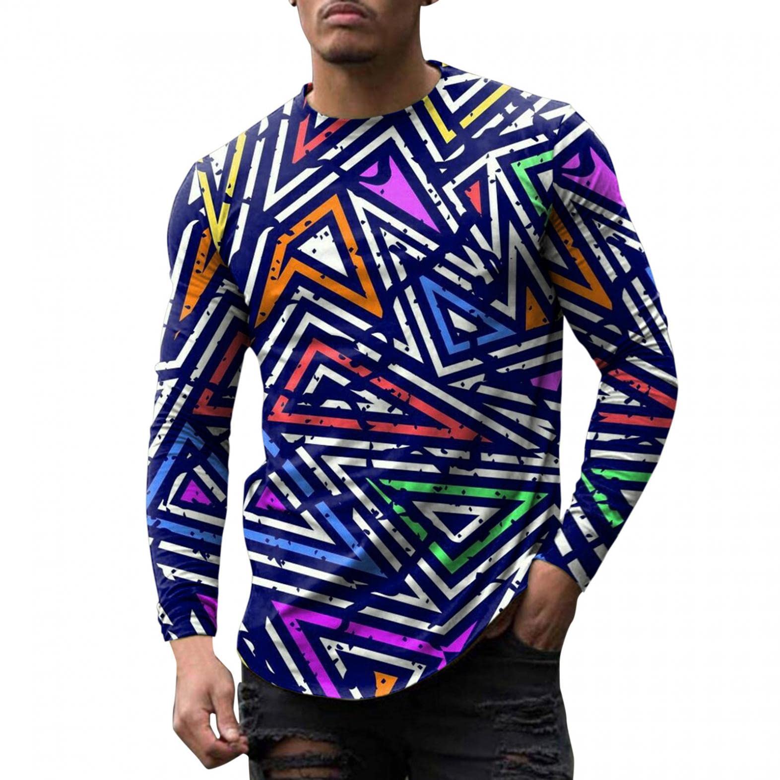 3D Printed Men's Long Sleeve T-Shirt | Optical Illusion Graphic Casual Tee | Hipster Baggy Shirt for Big & Tall | Perfect for Streetwear, Parties & Everyday Fashion