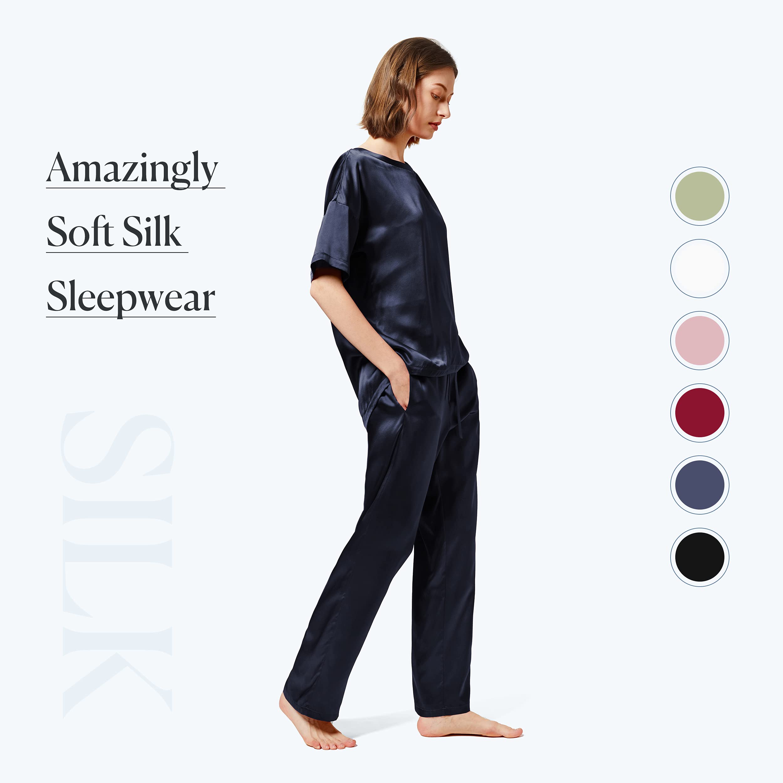 Mommesilk 100% Mulberry Silk Pajama Set for Women - Half Sleeve Washable Silk Pjs - Summer Sleepwear & Lounge Wear - Perfect for Relaxing at Home or Vacation