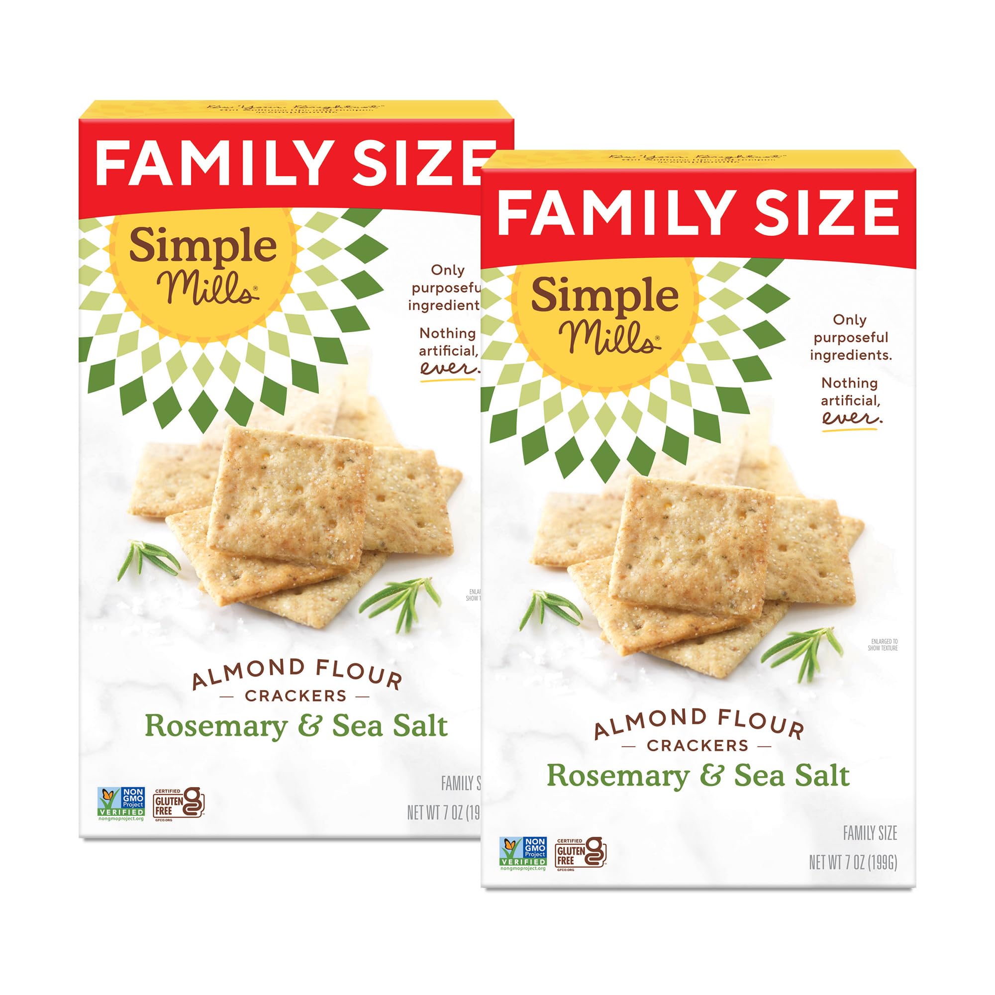 Simple Mills Almond Flour Crackers - Gluten Free, Vegan, Healthy Snacks, Rosemary & Sea Salt, Family Size 7oz (Pack of 2) | Perfect for Lunchboxes, Parties & Keto Diet