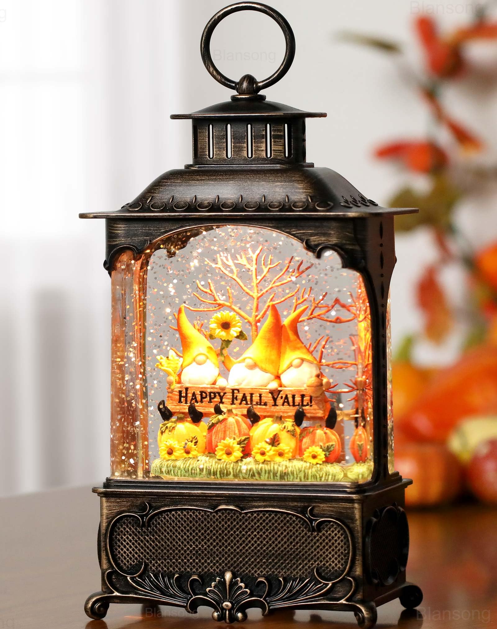 10.2 Inch Christmas Snow Globe Lantern with Timer - USB & Battery Powered Holiday Decor for Home, Party, Office (Autumn Harvest Theme) | Perfect for Christmas Tree Decorations, Gift Giving & Winter Home Decor