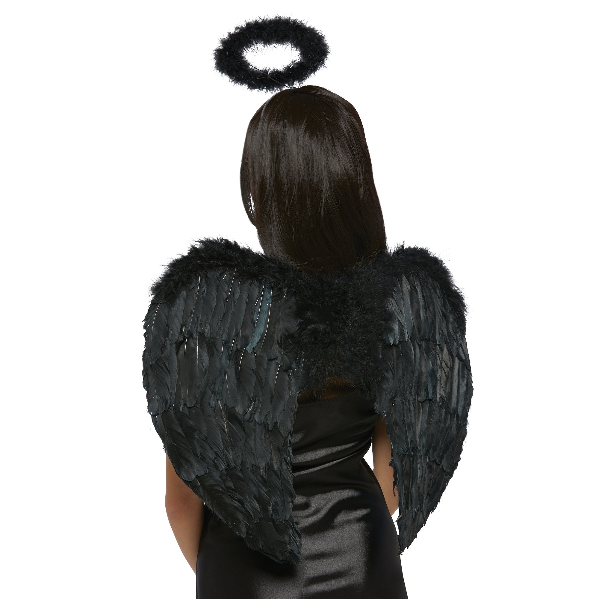 Black Feather Costume Kit for Adults - Gothic Angel Wings, Choker Necklace & Halo Headpiece | Perfect for Halloween, Cosplay, Themed Parties & Photo Shoots
