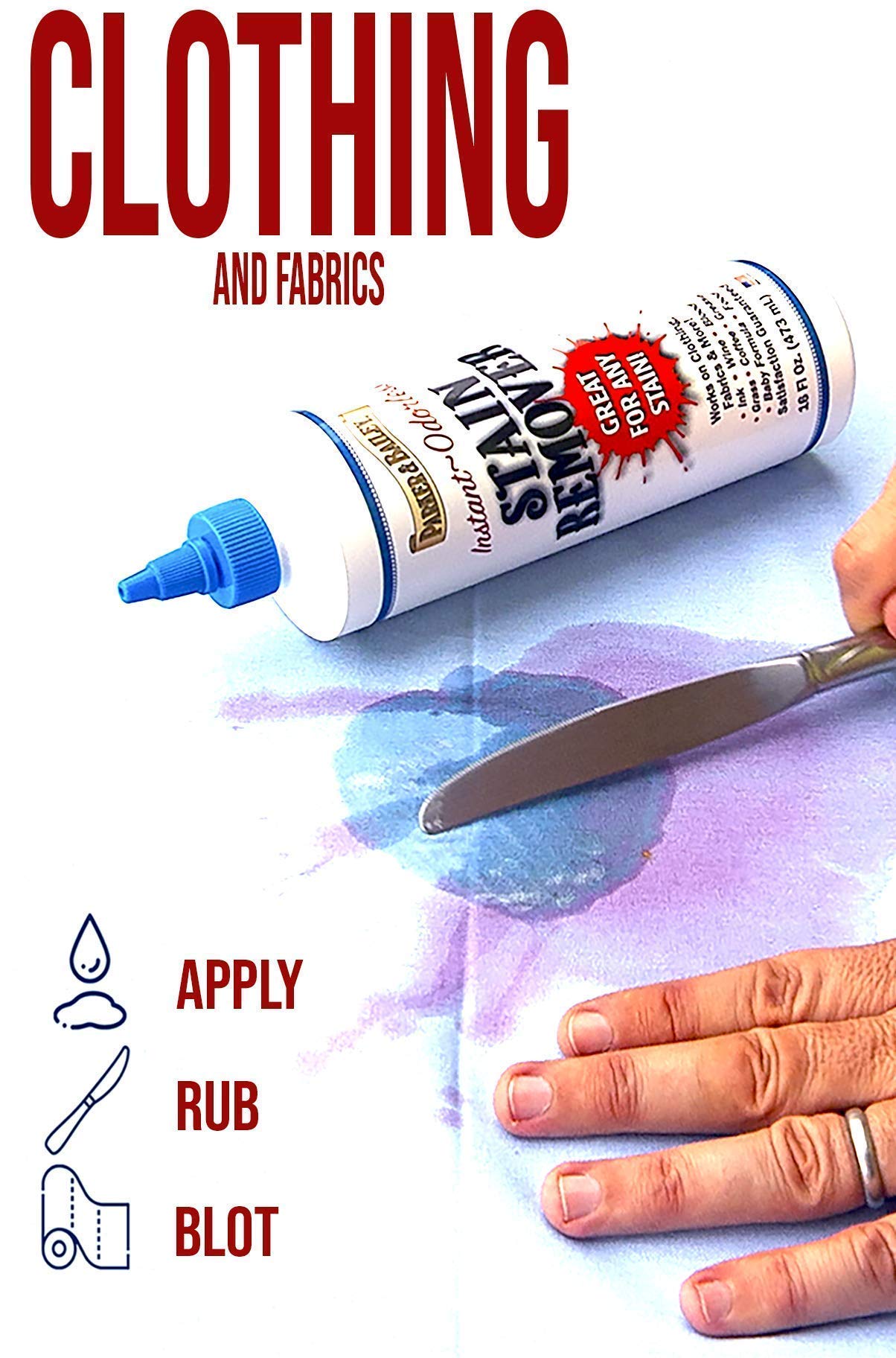Parker and Bailey Stain Remover - Effective Blood Stain Remover for Carpet, Clothes, Sheets & Mattress | Fabric & Garment Laundry Stain Cleaner | 16oz Bottle | Perfect for Home, Travel & Emergency Stain Removal