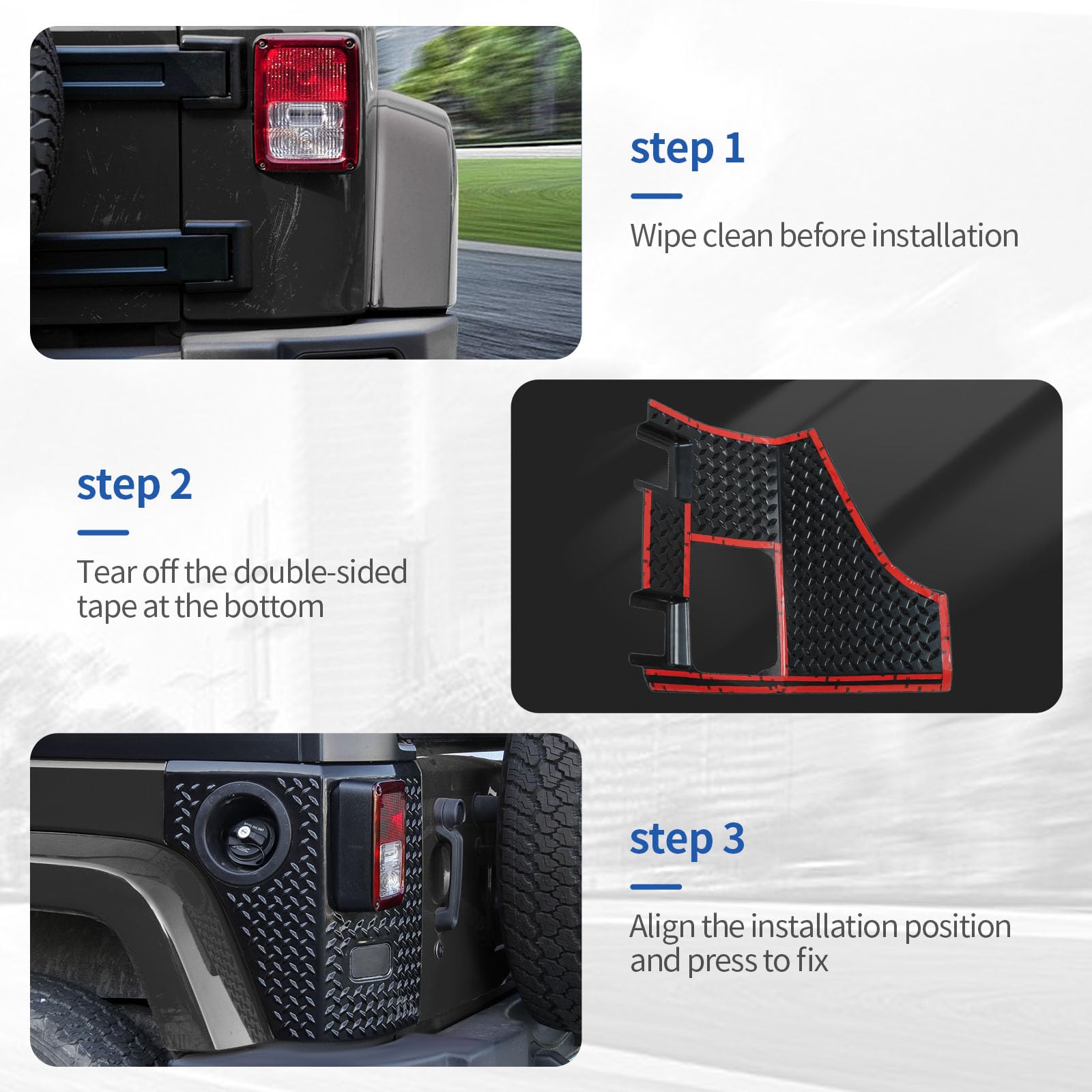 Jeep Wrangler JK Rear Corner Body Armor & Tail Light Cover Guards (2007-2017) - Black Exterior Protection Accessories (2-Piece Set) for Off-Roading & Trail Adventures