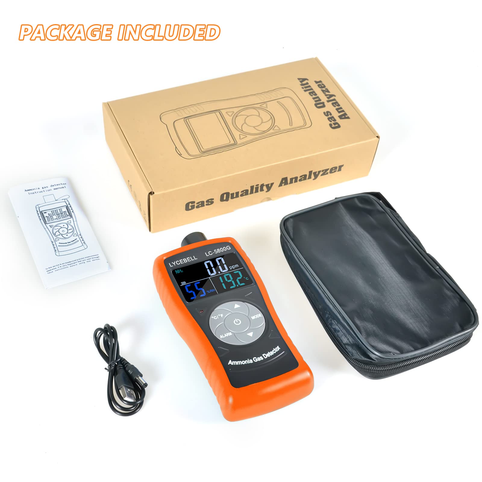 LC-5800G Professional Ammonia Gas Detector | 0-100 PPM NH3 Monitor with Temperature (℉/℃) & Humidity Sensor | Portable Air Quality Meter for Poultry Farms, Livestock Barns & Agricultural Facilities