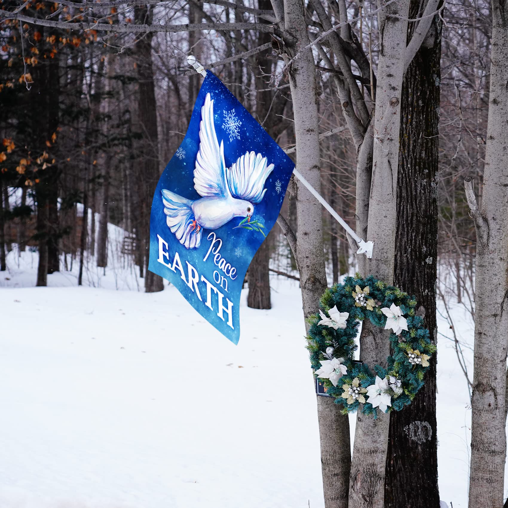 Texupday Peace on Earth Pigeon Snowflakes Winter House Flag - 28