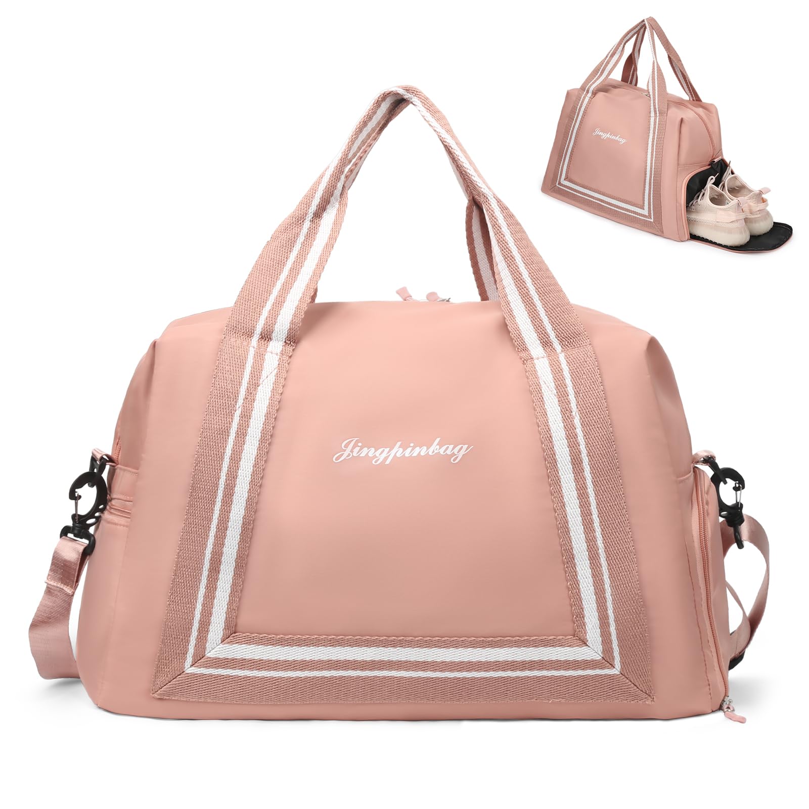 VOOWO Travel Duffle Bag for Women & Men - Lightweight Gym Duffel with Shoe Compartment, Airplane Carry-On Approved, Perfect Weekender Overnight Bag (Pink) - Ideal for Gym, Weekend Getaways & Business Travel