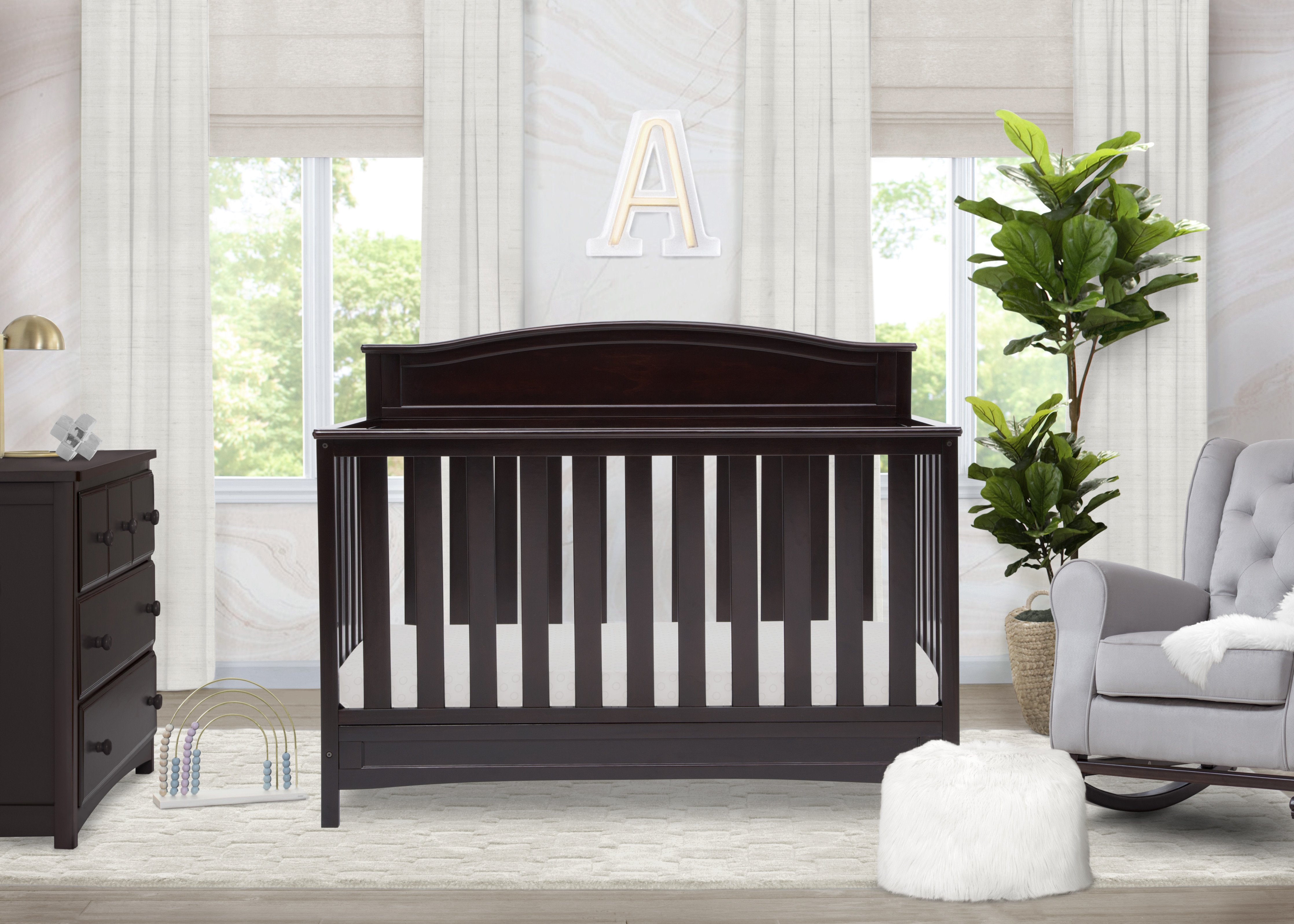 Emery Deluxe 6-in-1 Convertible Baby Crib - Toddler Bed, Daybed & Full-Size Bed - Modern Nursery Furniture for Newborns to Teens - Perfect for Small Spaces & Growing Families