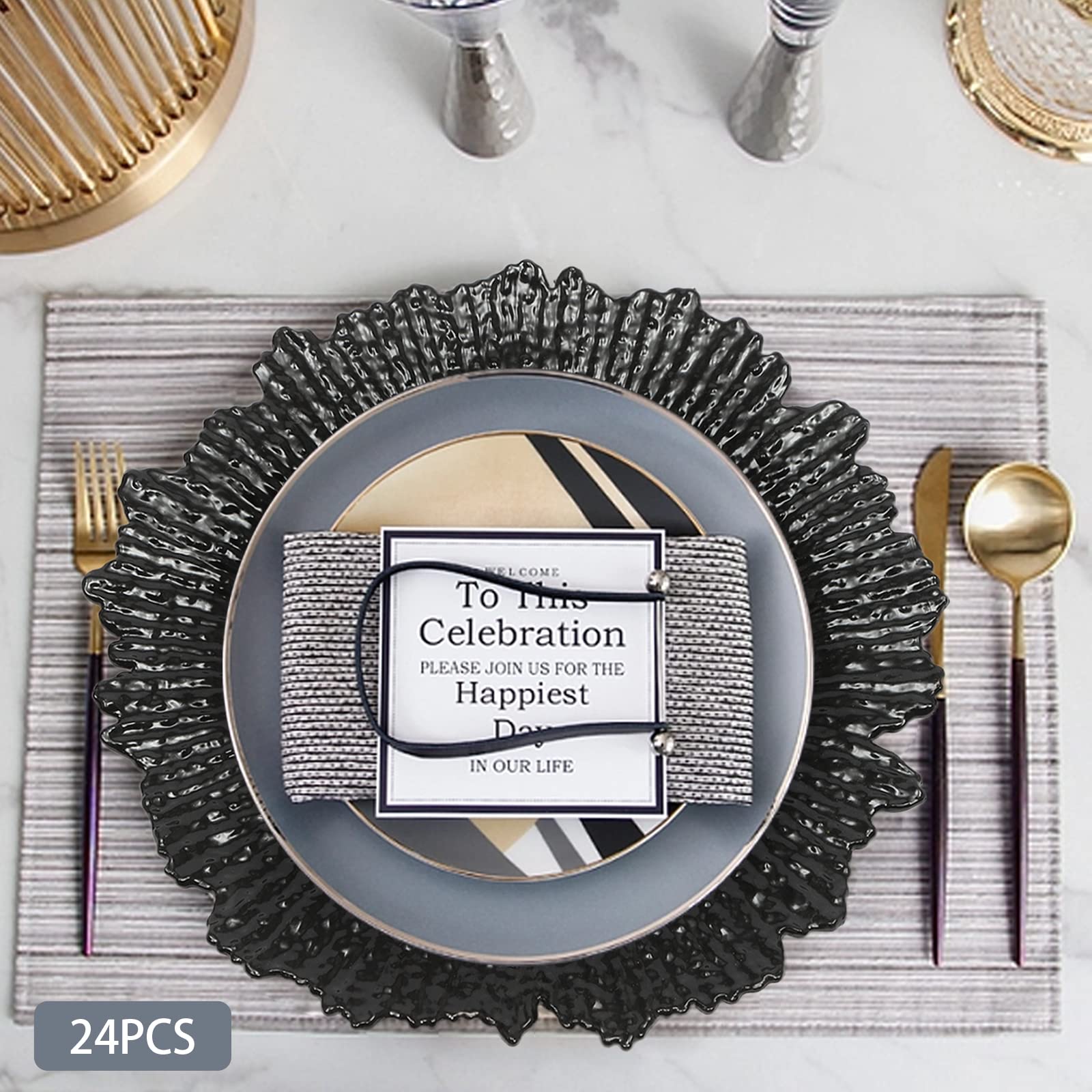24-Pack 12.6 Inch Gold Plastic Charger Plates - Elegant Round Dinner Plates for Wedding, Party & Table Decor - Premium Gold Reef Chargers - Perfect for Formal Dinners, Buffets & Special Events