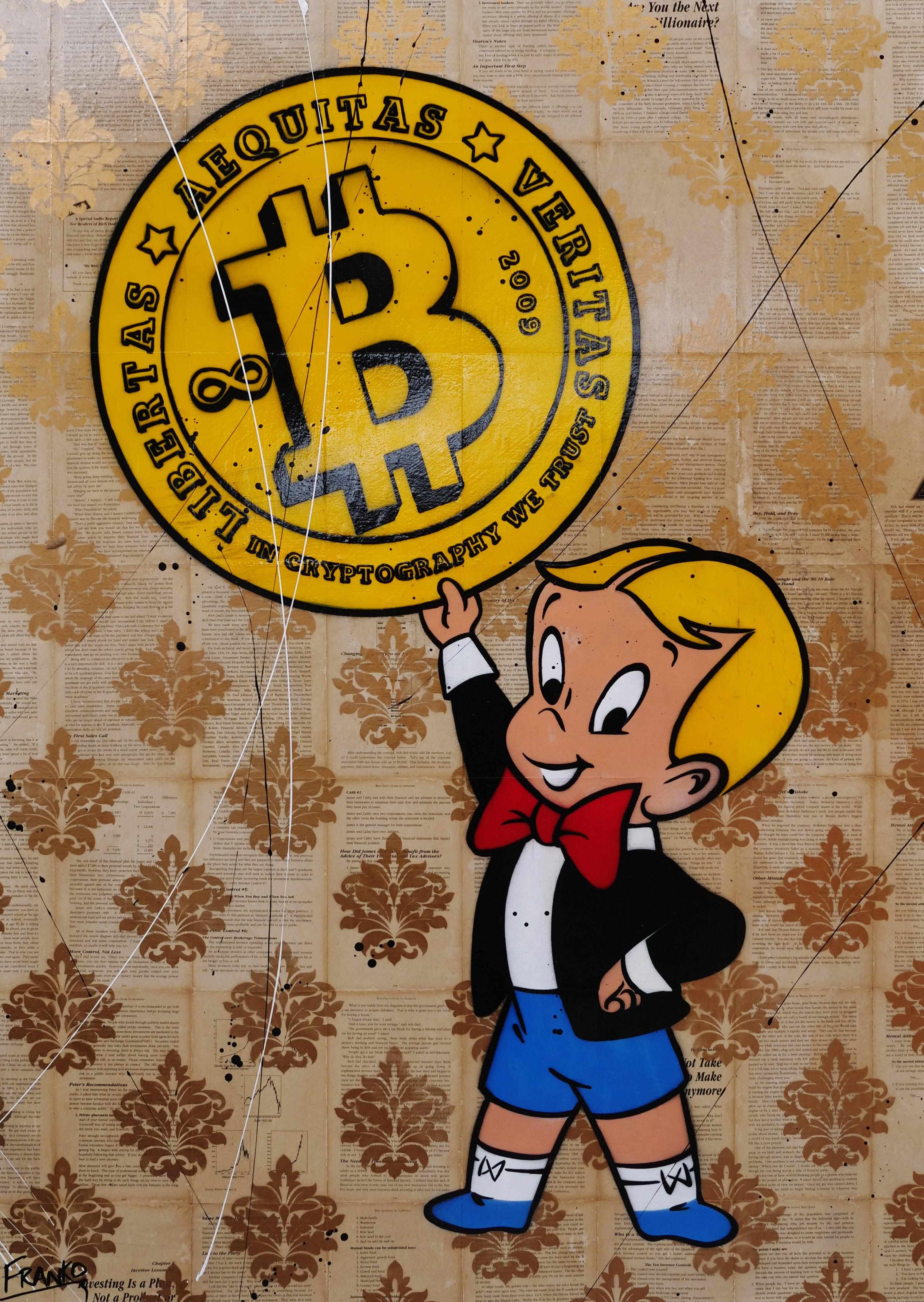 Richie Rich Bitcoin Urban Pop Art Painting - 140cm x 100cm Bitcoin Futures Wall Decor for Home, Office & Book Club | Modern Crypto Artwork for Living Room & Man Cave