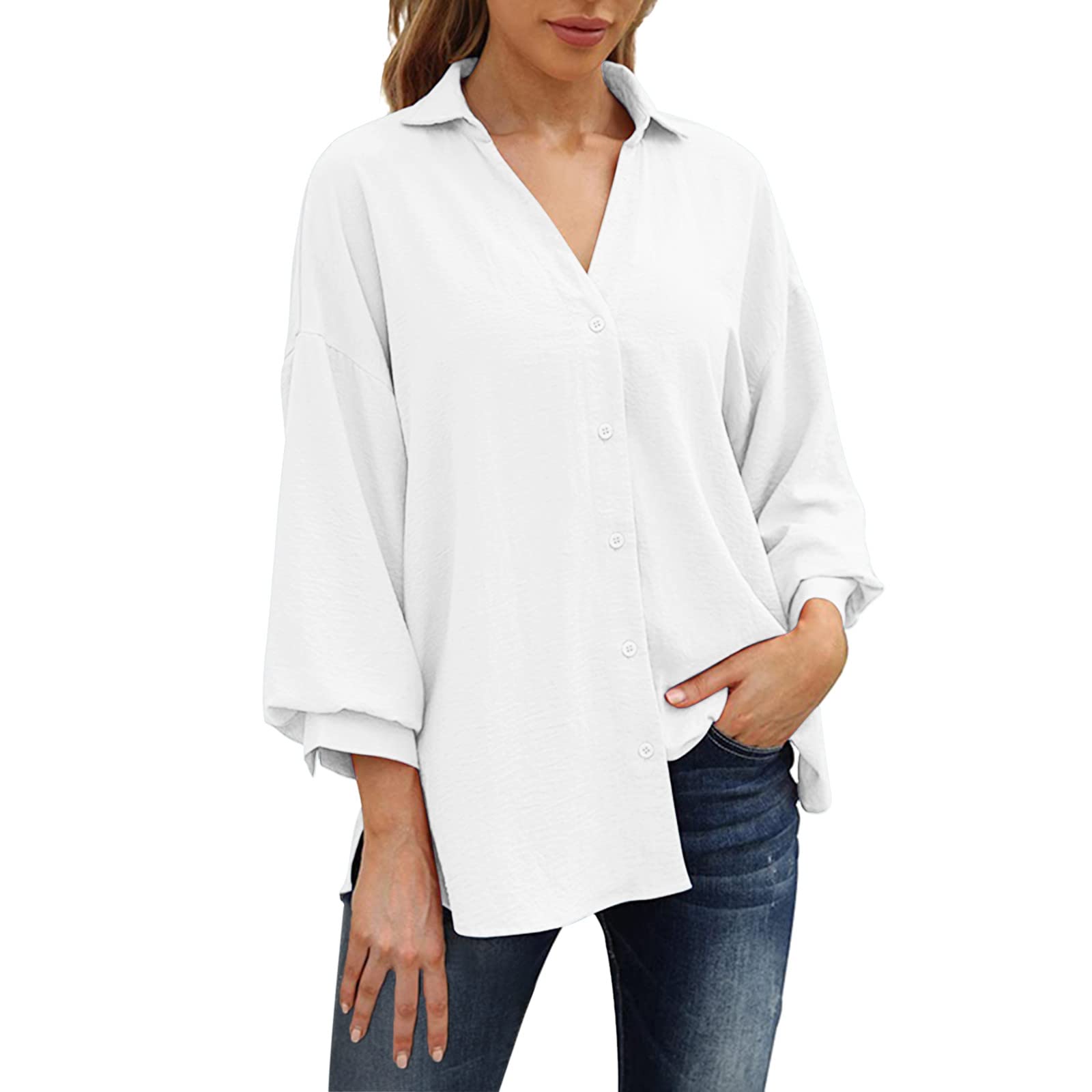 Women's Summer Bat Sleeve Lapel Tee Shirt - Solid Color Casual Blouse, Loose Fit Trendy T-Shirt for Women | Perfect for Beach, Vacation & Everyday Wear