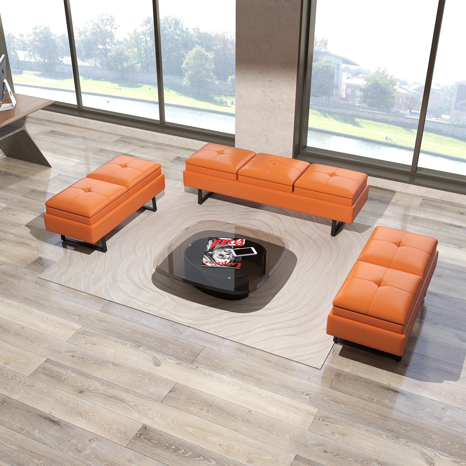 Kinsuite 7-Seat Modern Waiting Room Chairs - PU Leather Reception Bench with Thickened Cushion, Entryway Furniture for Office Lobby, Salon, Living Room | Durable & Comfortable Seating Solution for Waiting Areas, Reception Spaces and Home Entryways
