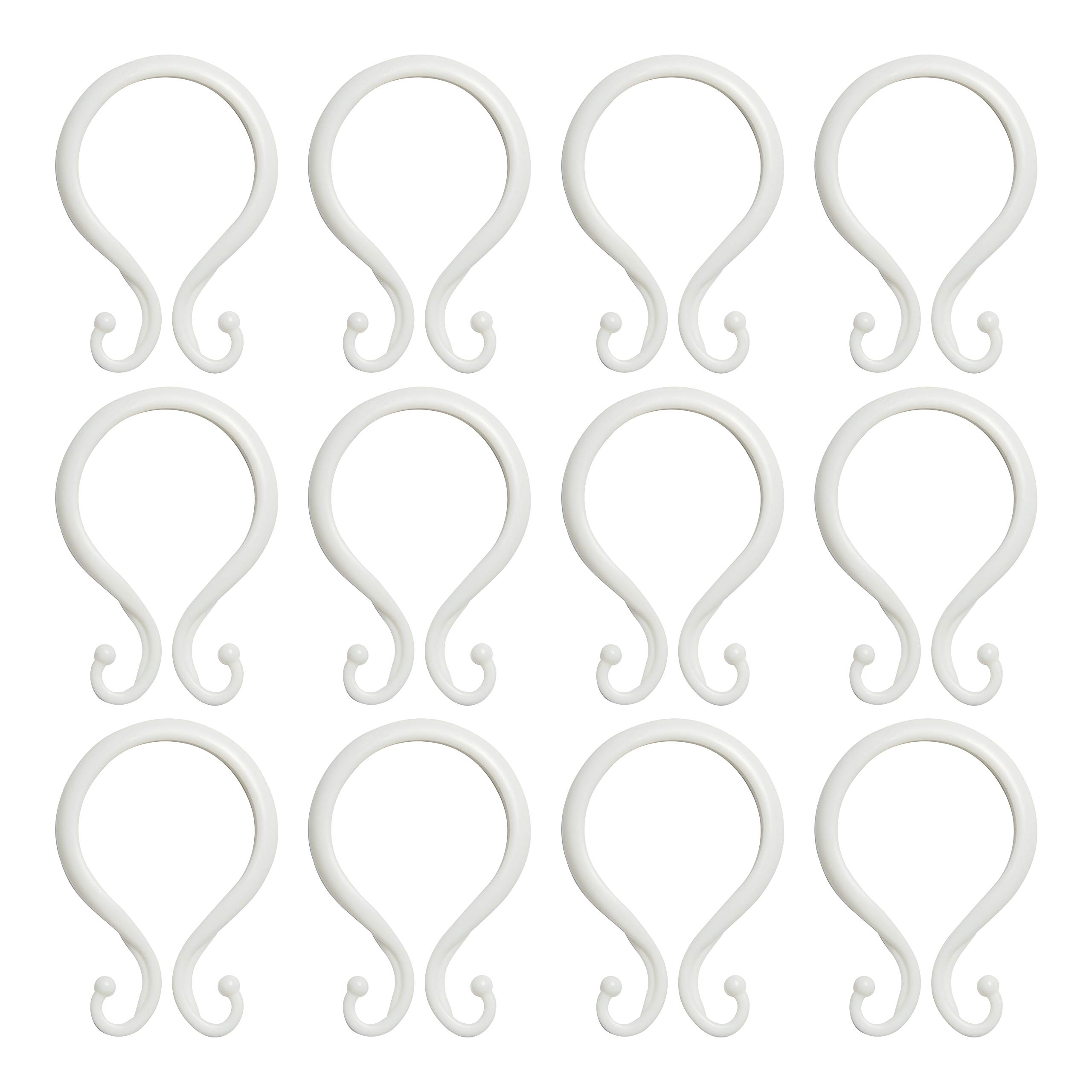 Kenney White Double Shower Curtain Hooks - Set of 12 Pieces - Rust-Resistant Bathroom Accessories for Shower Curtains & Drapes - Perfect for Bathroom, Hotel, and Home Decor