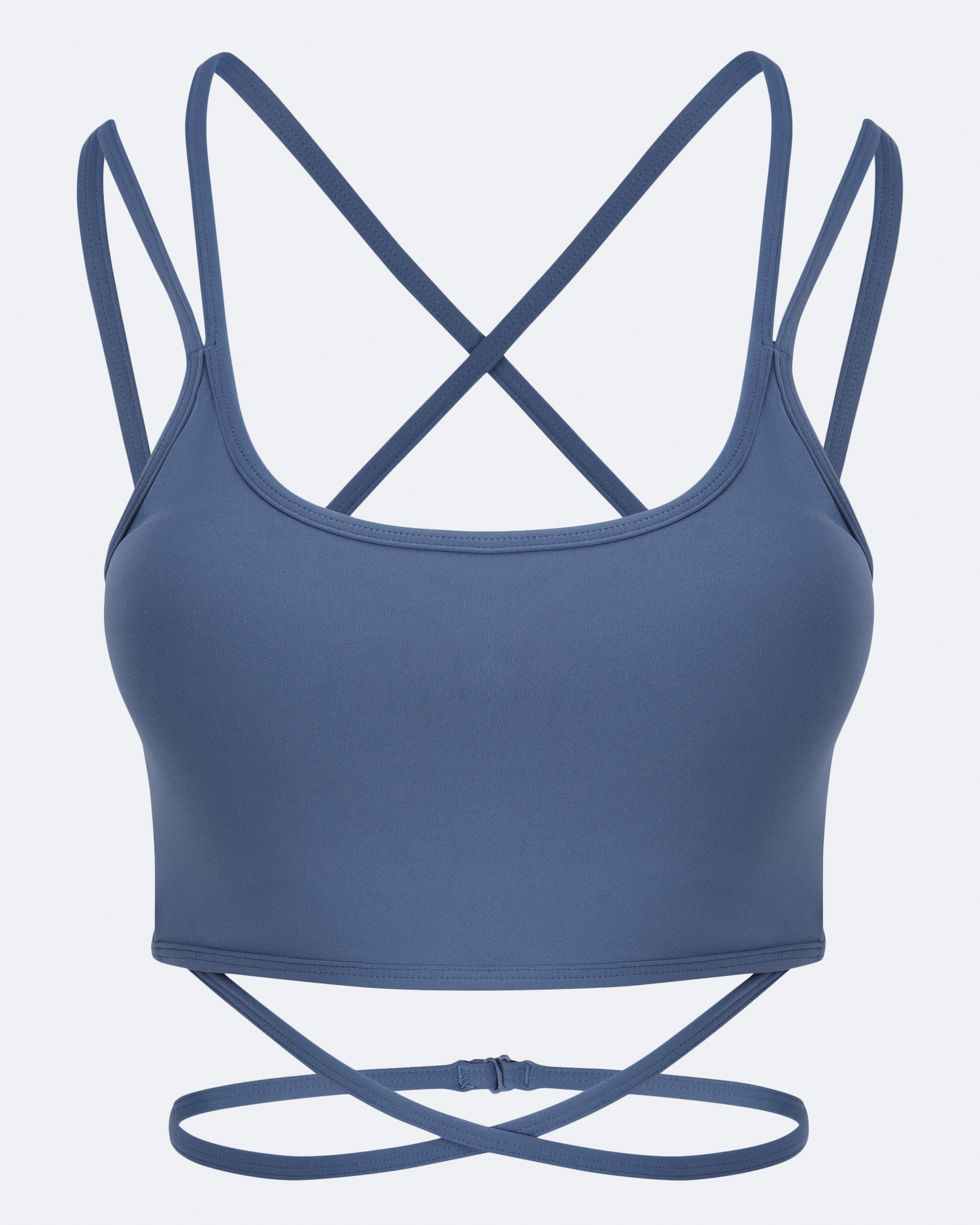 Iris Blue Strappy Front Top - Women's Fashion Summer Crop Top for Casual Outings & Beach Vacations