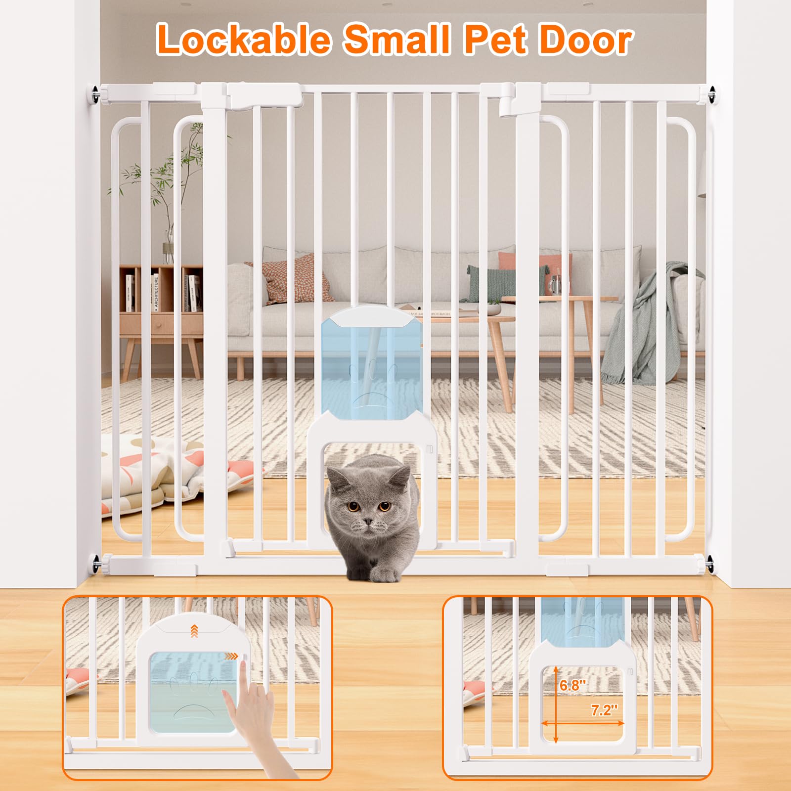 36'' Tall Baby Gate with Cat Door - Pressure Mounted Metal Dog Gate for Doorways & Stairs (30.5''-47.25'') Auto Close Pet Gate - Perfect for Homes with Babies & Pets, Stair Safety & Room Separation