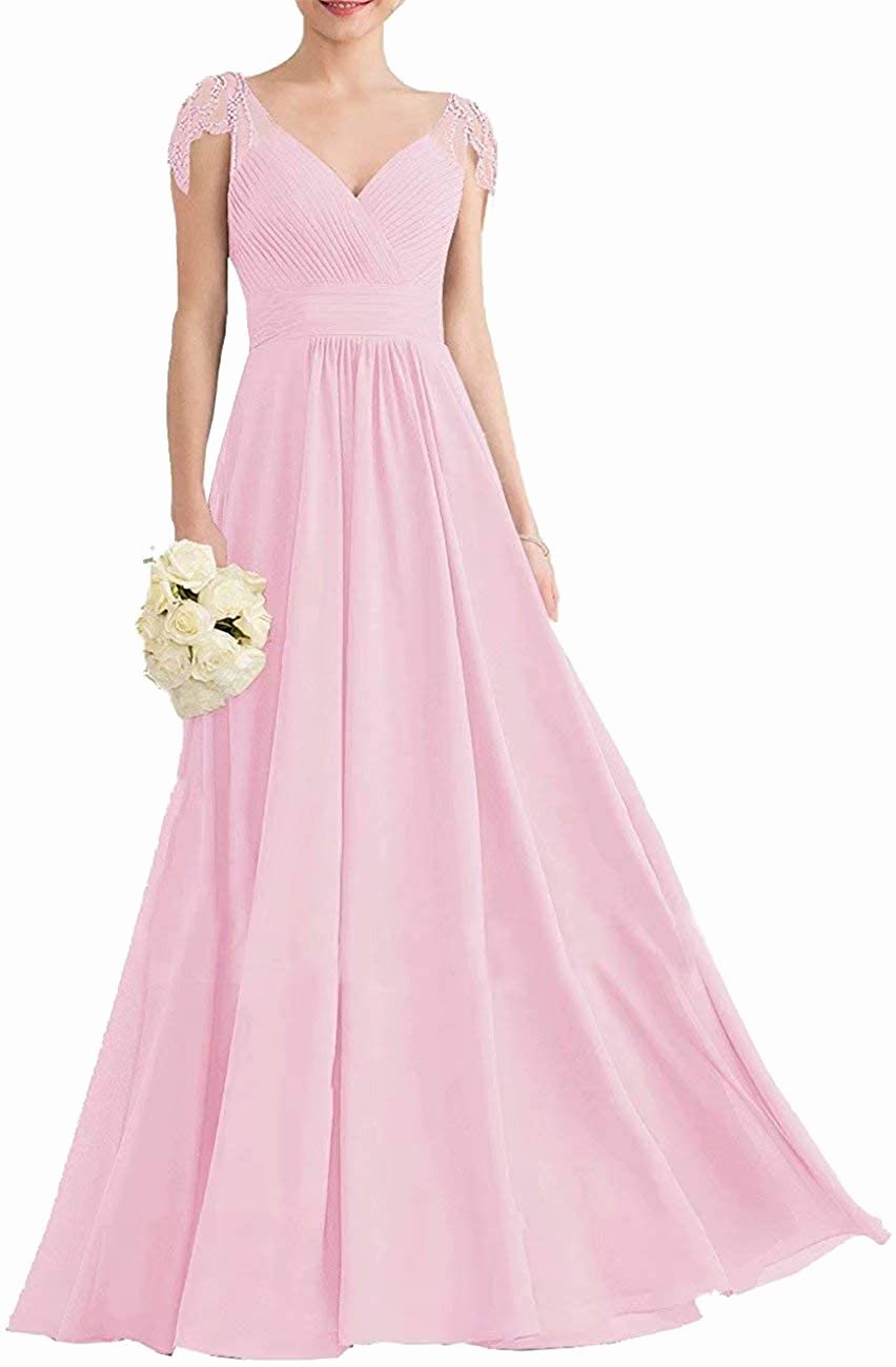 JAEDEN Elegant Long Chiffon Bridesmaid Dress with Cap Sleeves - Perfect for Weddings, Proms & Formal Parties | A-Line Evening Gown for Bridal Shower, Homecoming & Special Occasions
