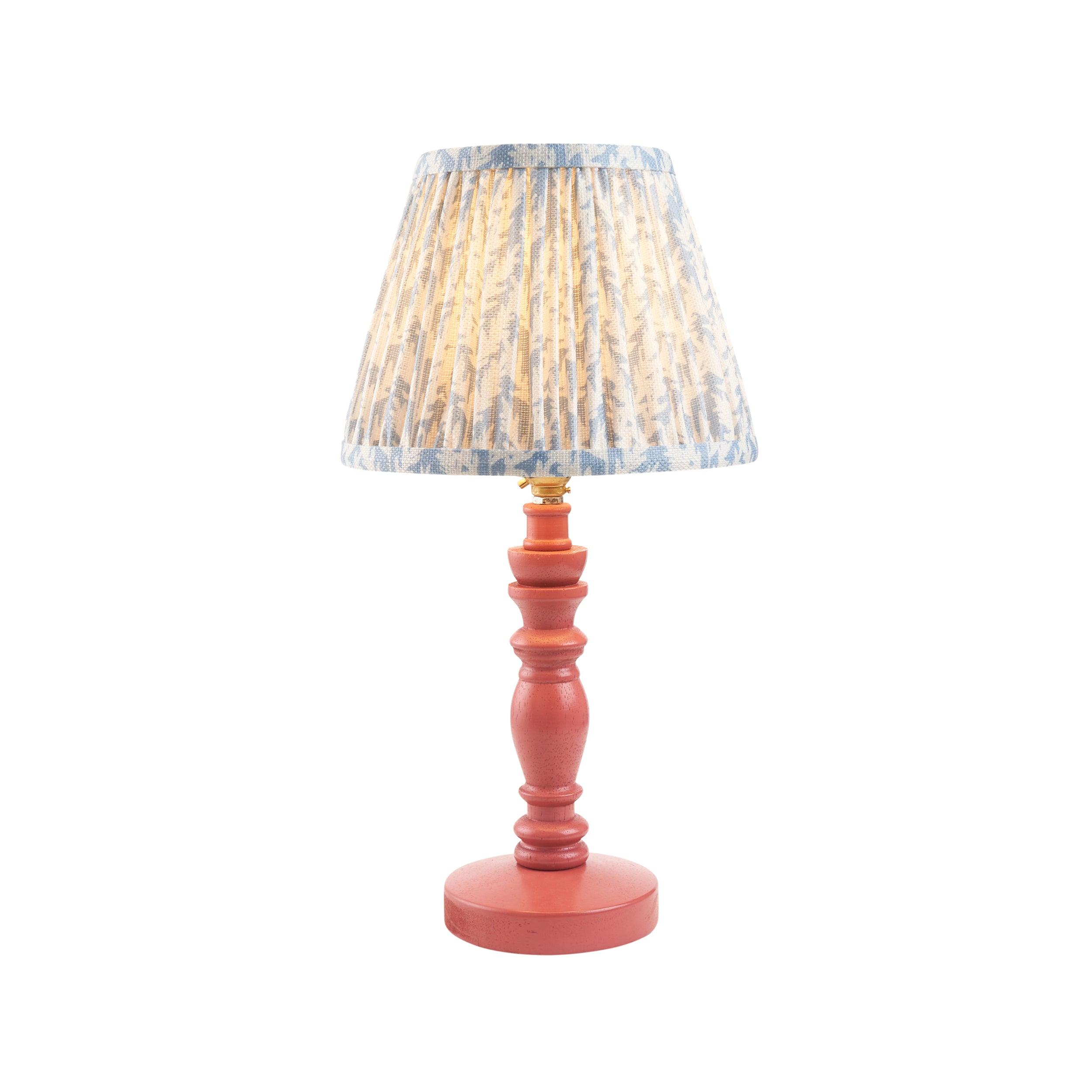 Bibury Pink Table Lamp with 20cm Leaf Design and Shell Bay Blue Shade - Perfect for Bedroom, Living Room, and Office Decor