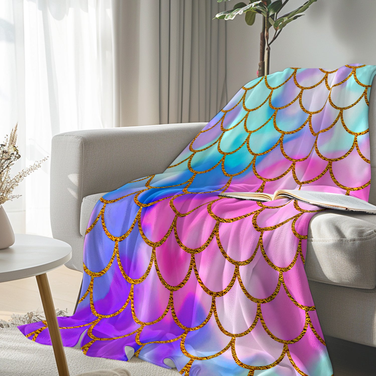 Soft & Cozy Mermaid Scales Flannel Fleece Blanket - Warm Plush Throw for Bed, Couch & Outdoor Use - Perfect Gift for Women & Teens