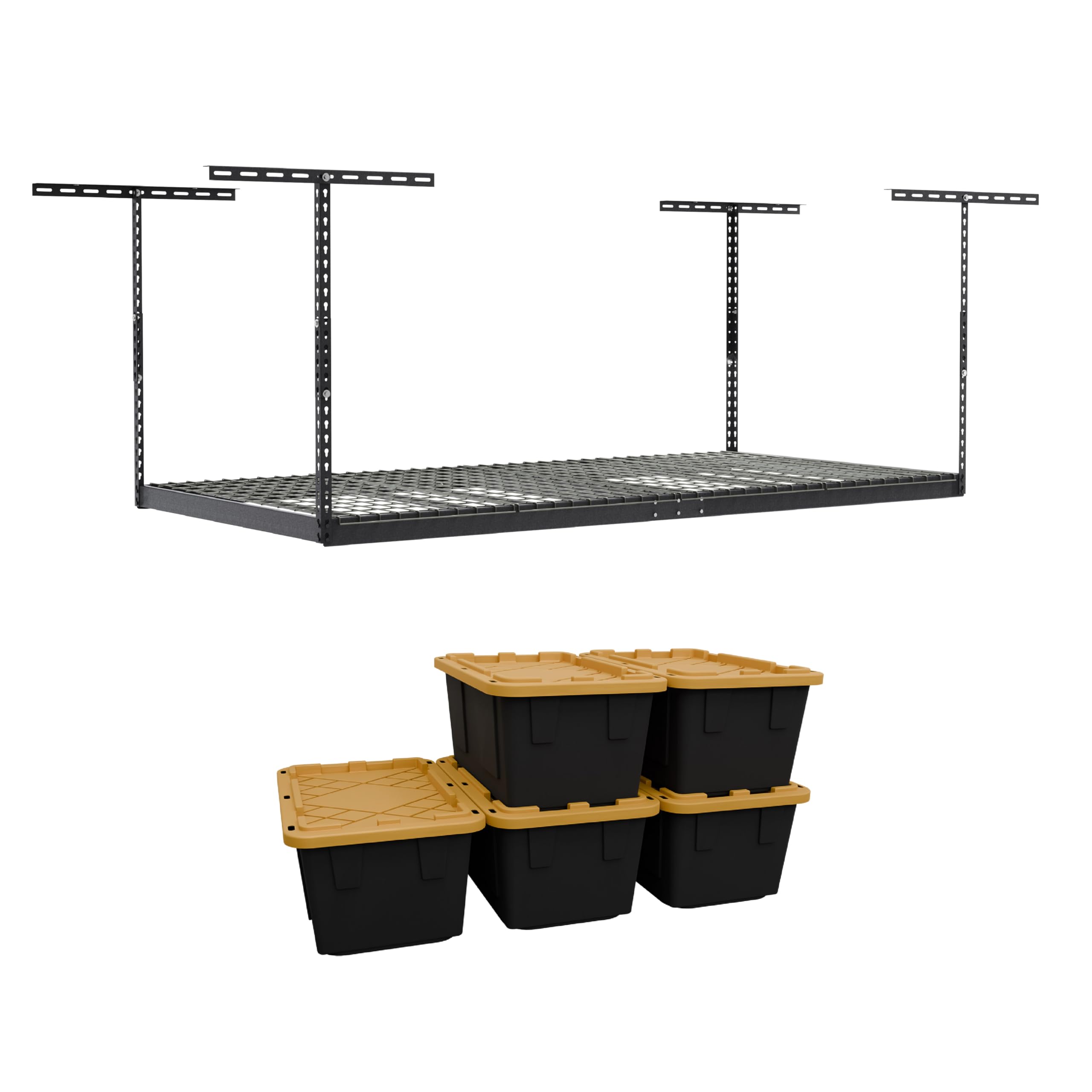 MonsterRAX 4x8 Overhead Garage Storage System - Heavy Duty 4’ x 8’ Ceiling Rack with Storage Bins & Accessories (Hammertone, 24