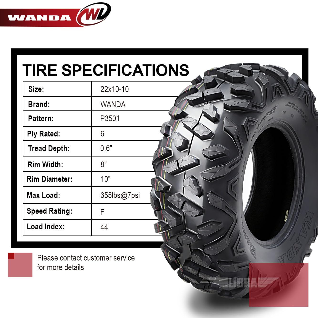 WANDA Set of 2 ATV Tires 22X10-10 22X10X10 6PR Big Horn Style - Heavy Duty Off-Road Tires for ATV, UTV & Quad Bikes - Perfect for Mud, Sand & Trail Riding