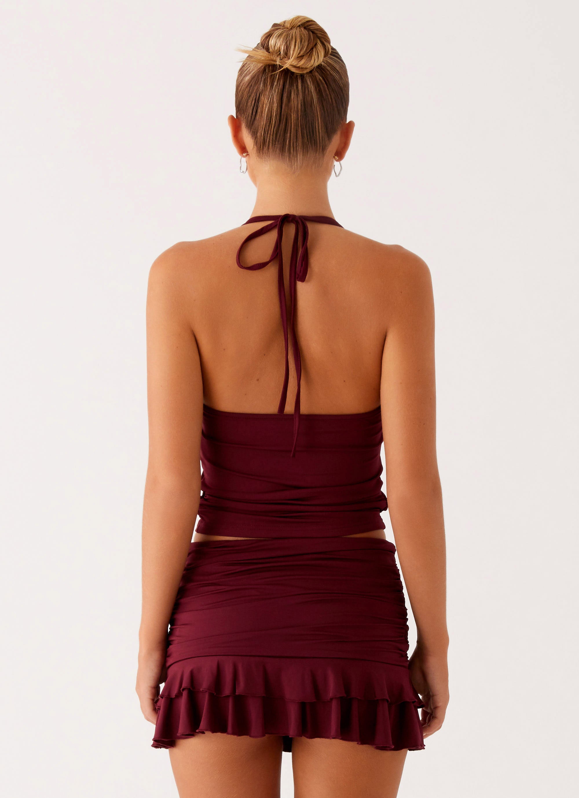 Bernie Mini Skirt for Women - Raspberry Wine Color, Stretchy High Waist Short Skirt for Casual Wear, Date Night & Summer Outfits