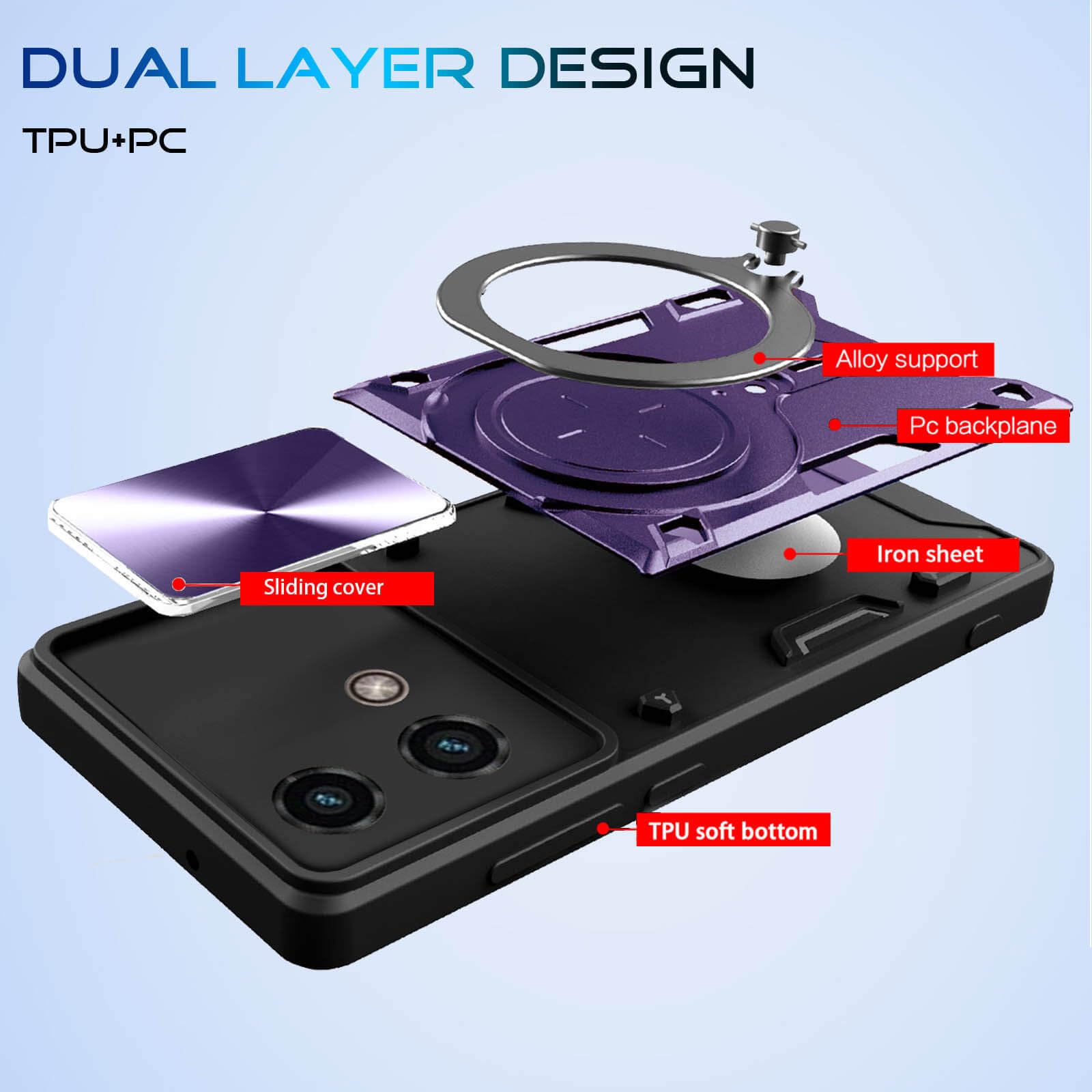 Premium Shockproof Case for Moto G Stylus 4G 2023 (6.5 Inch) - Slim Protective Phone Cover with Metal Ring Holder & Camera Protector - Full Body Protection for Women & Men (Purple) - Perfect for Work, Travel & Everyday Use
