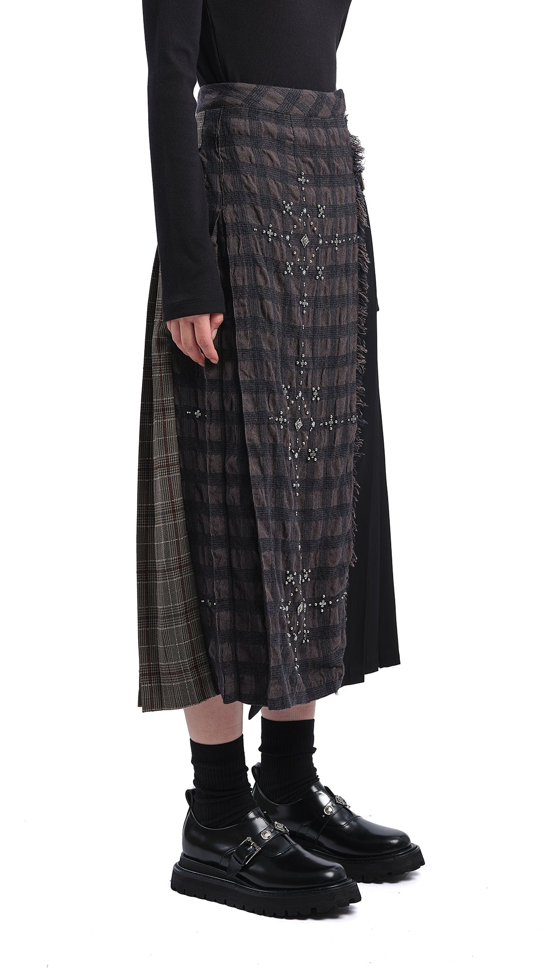 Checker Studs Hostess Skirt - Vintage Plaid Mini Skirt with Studded Waistband | Perfect for Parties, Cosplay & Retro Fashion Outfits