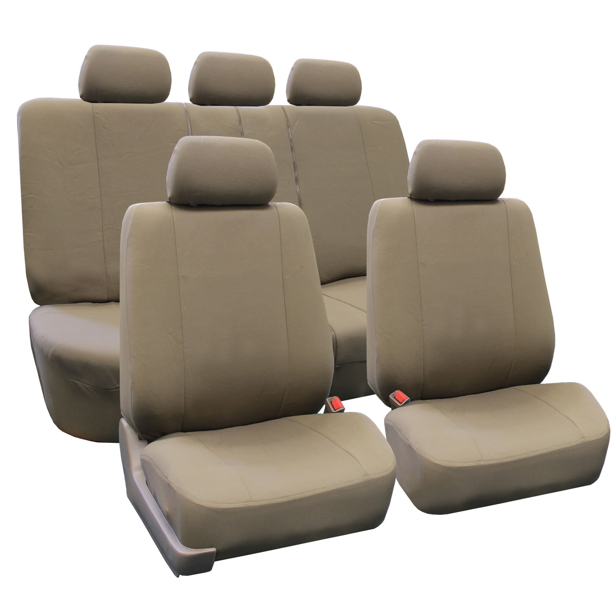 FH Group Universal Full Set Car Seat Covers - Low Back Front & Split Bench Rear Seat Covers, Airbag Compatible, Washable Taupe Fabric for SUV, Sedan, Van | Perfect for Daily Commute, Road Trips & Family Protection