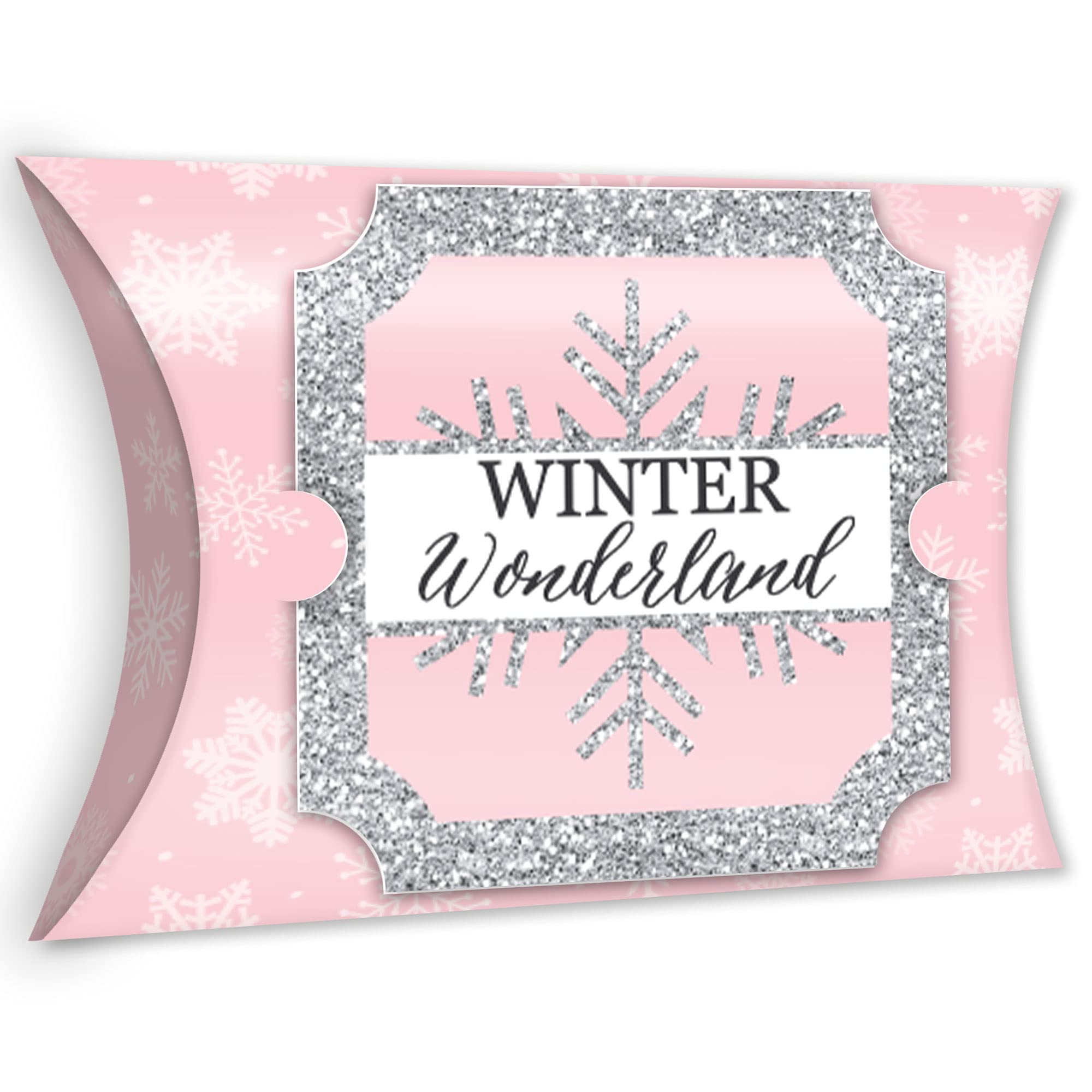 Big Dot of Happiness Pink Winter Wonderland Favor Gift Boxes - Set of 12 Large Snowflake Pillow Boxes for Holiday, Birthday Party & Baby Shower Decorations | Perfect for Christmas Gifts, Winter Wedding Favors & Seasonal Celebrations